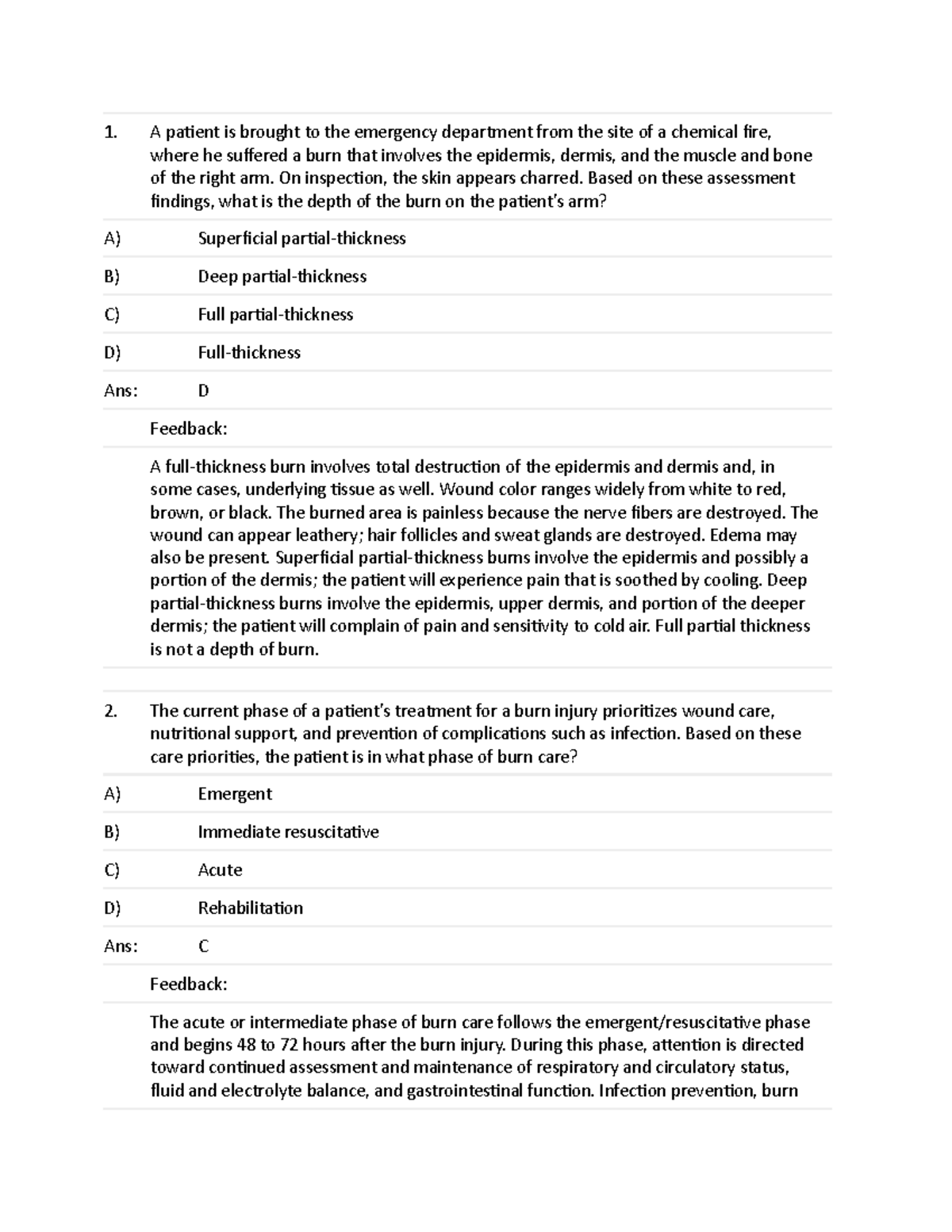 Burns Case Study Practice Questions (NUR 301) - Studocu