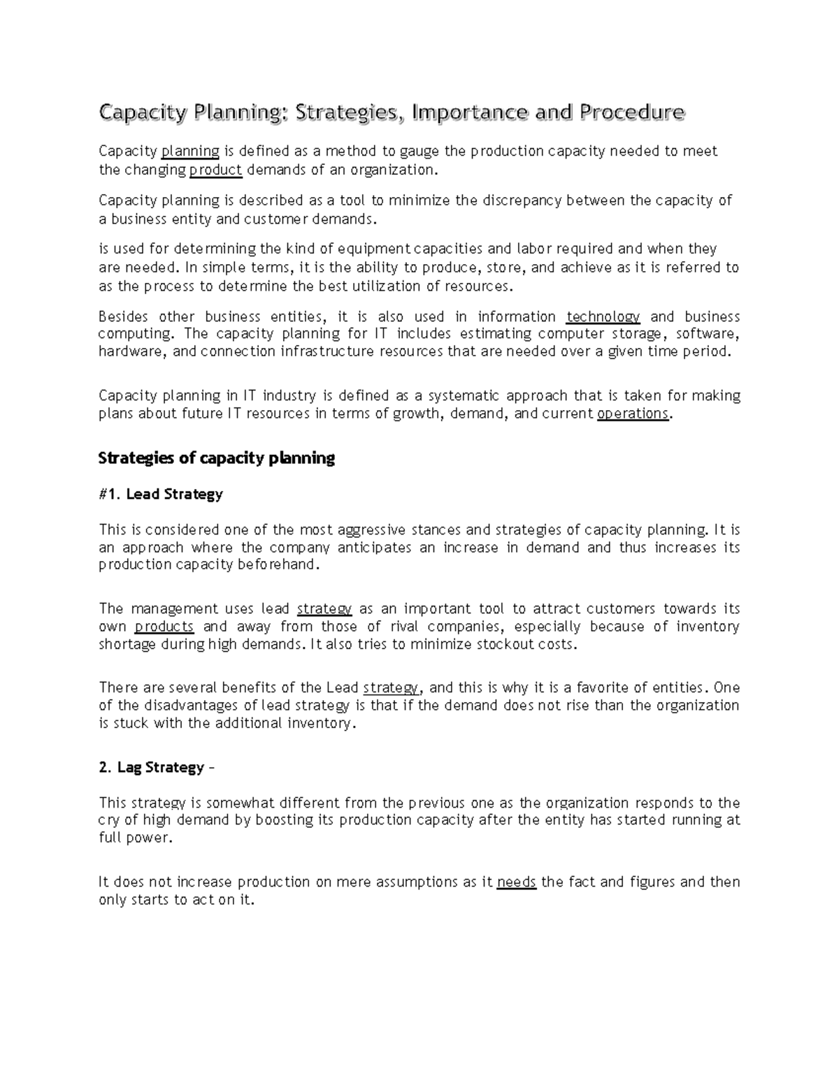 IBC-L - Lesson 5: Understanding Capacity Planning Strategies - Studocu