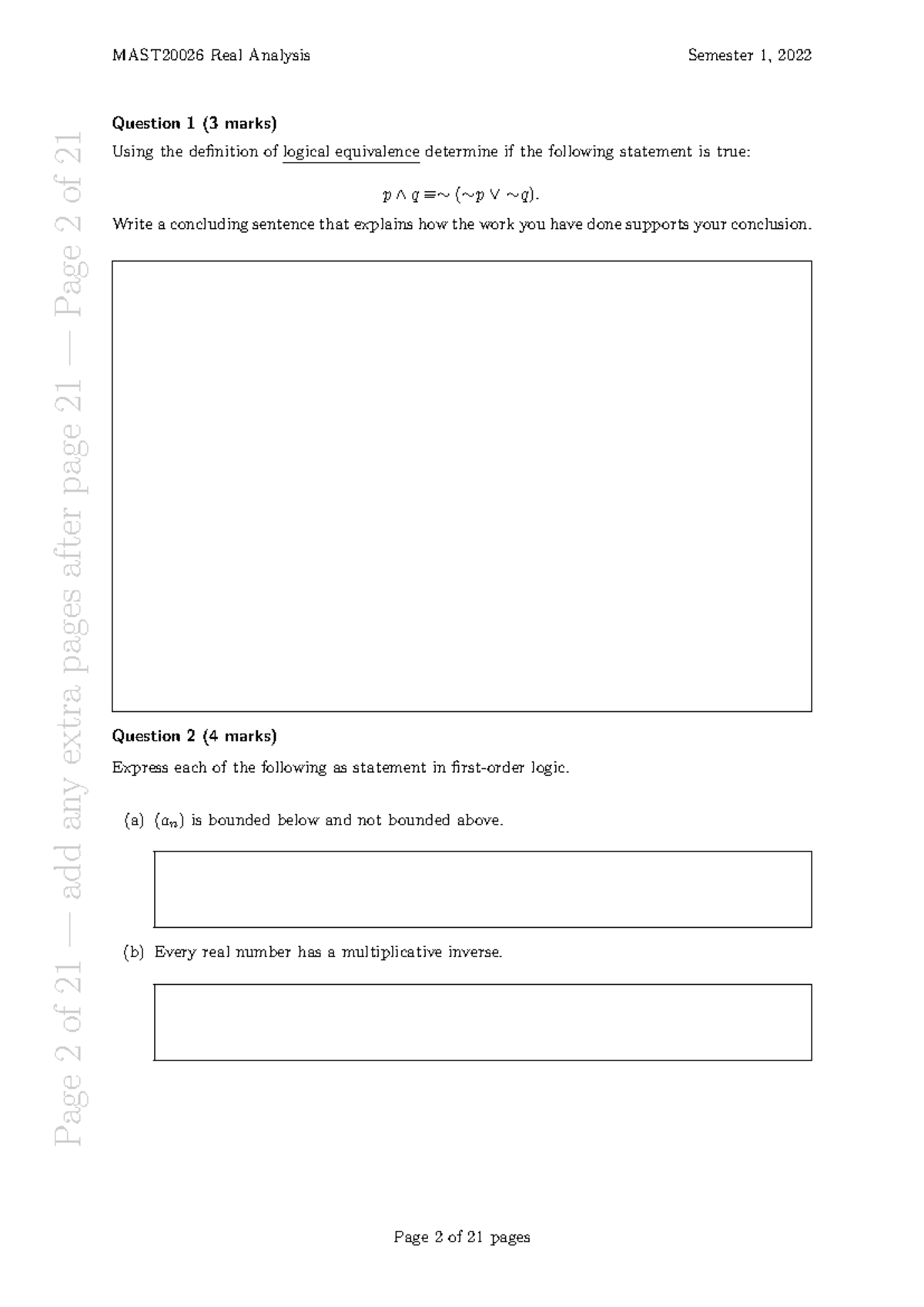 MAST20026 Real Analysis Semester 1, 2022 Final Exam Questions and ...