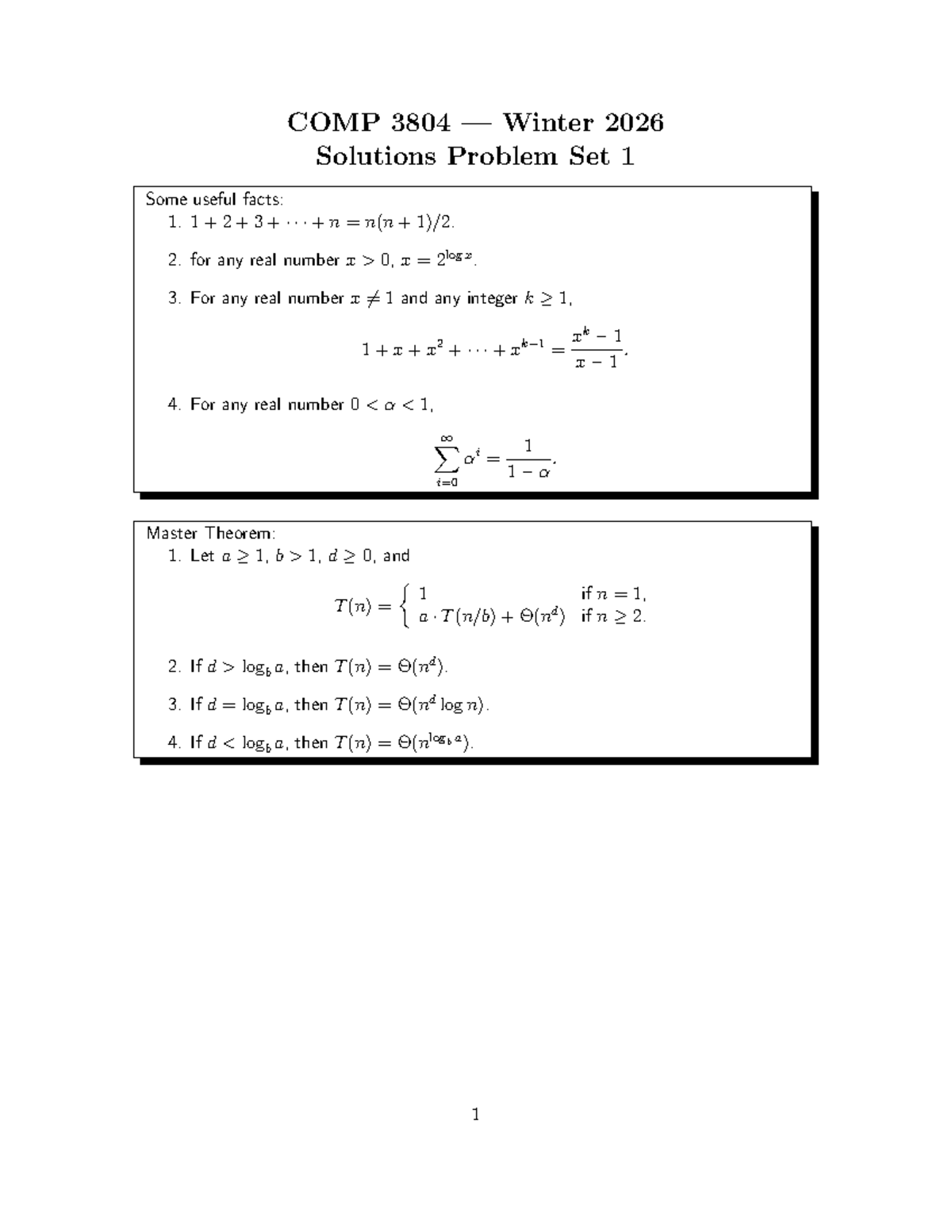 COMP 3804 Winter 2026 Solutions to Problem Set 1 - Studocu