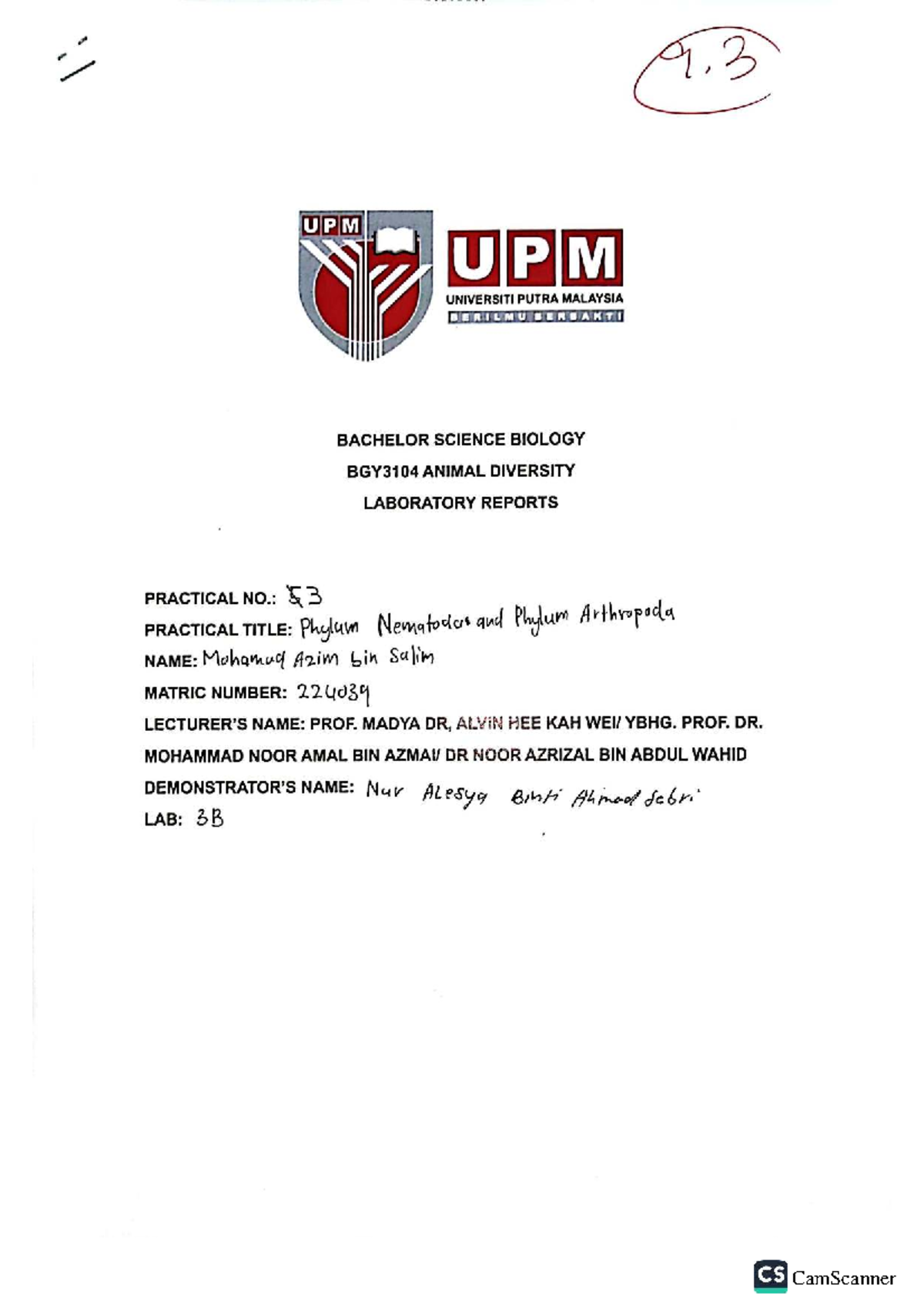 (BGY3104) Practical 3: Animal Diversity - Nematoda & Arthropoda Lab ...