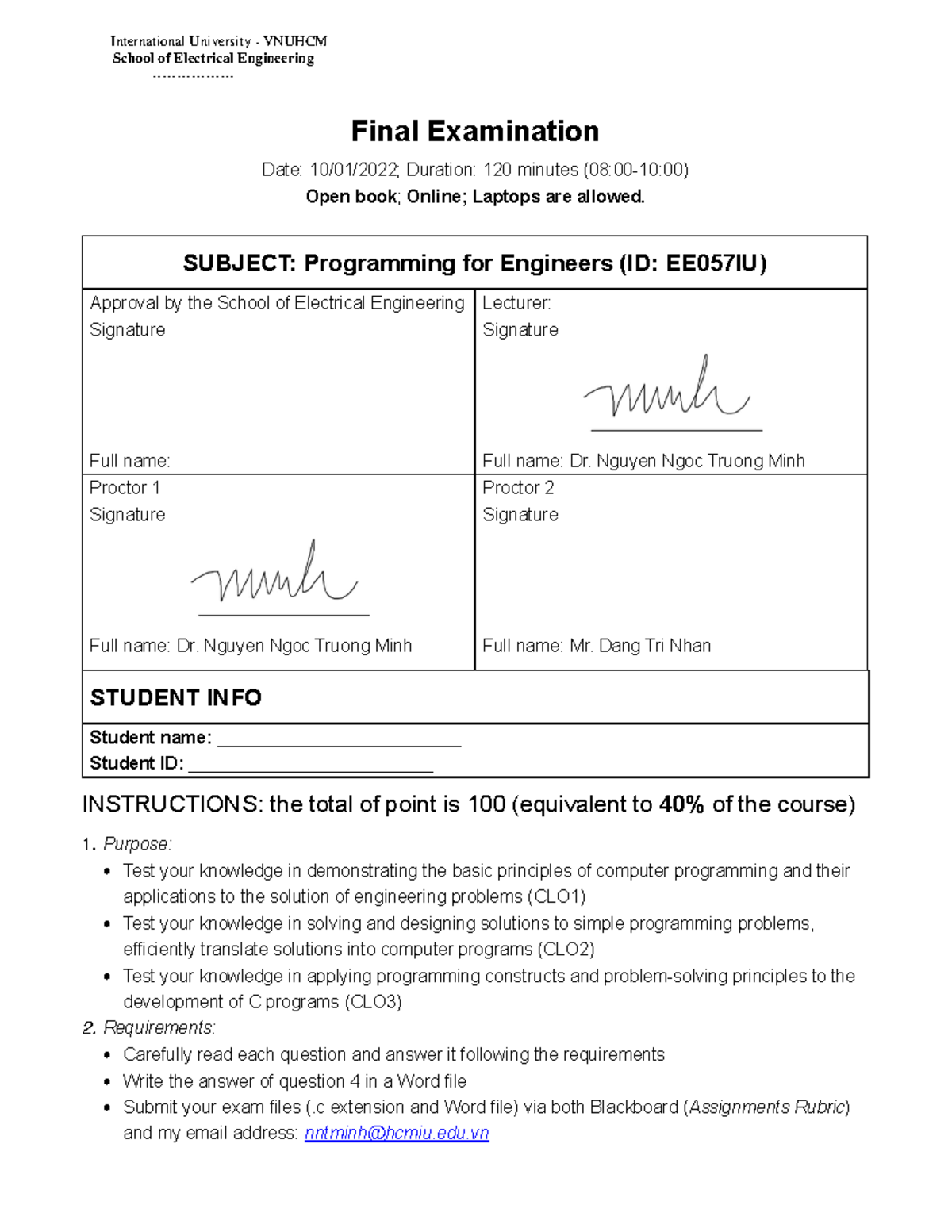 Final Exam Outline for Programming for Engineers EE057IU - Studocu