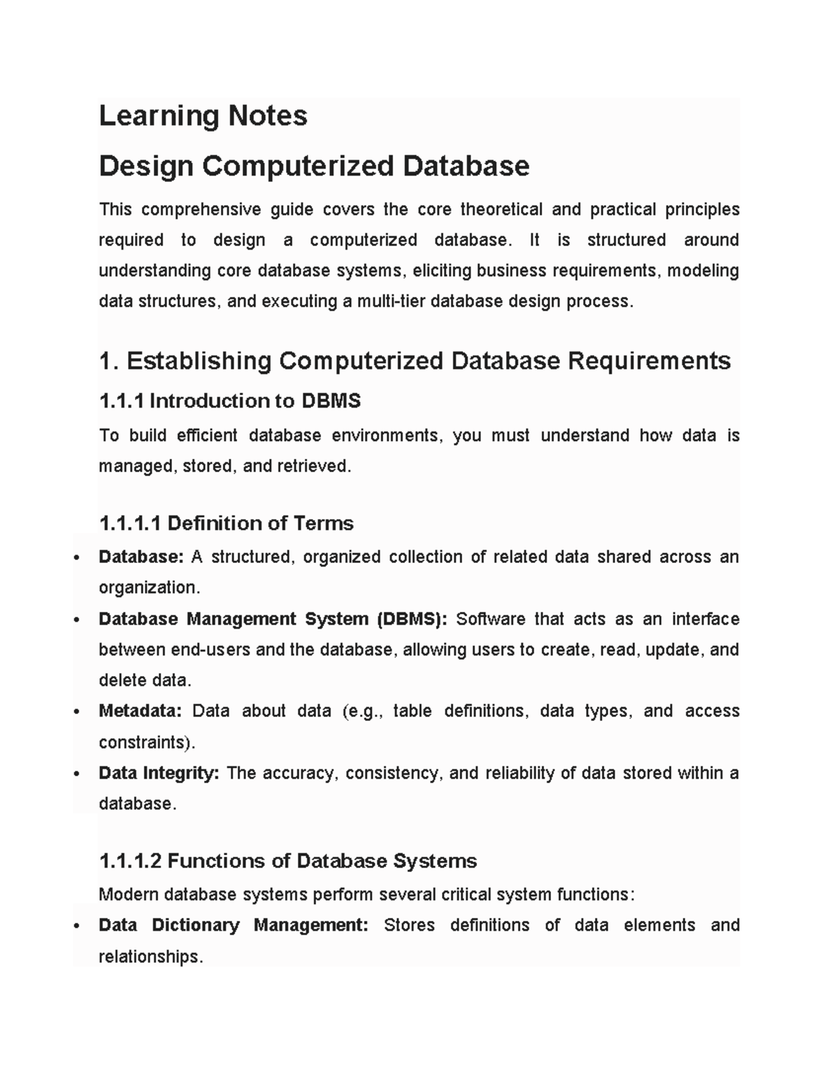 Database Learning Notes: Designing Computerized Databases - Studocu