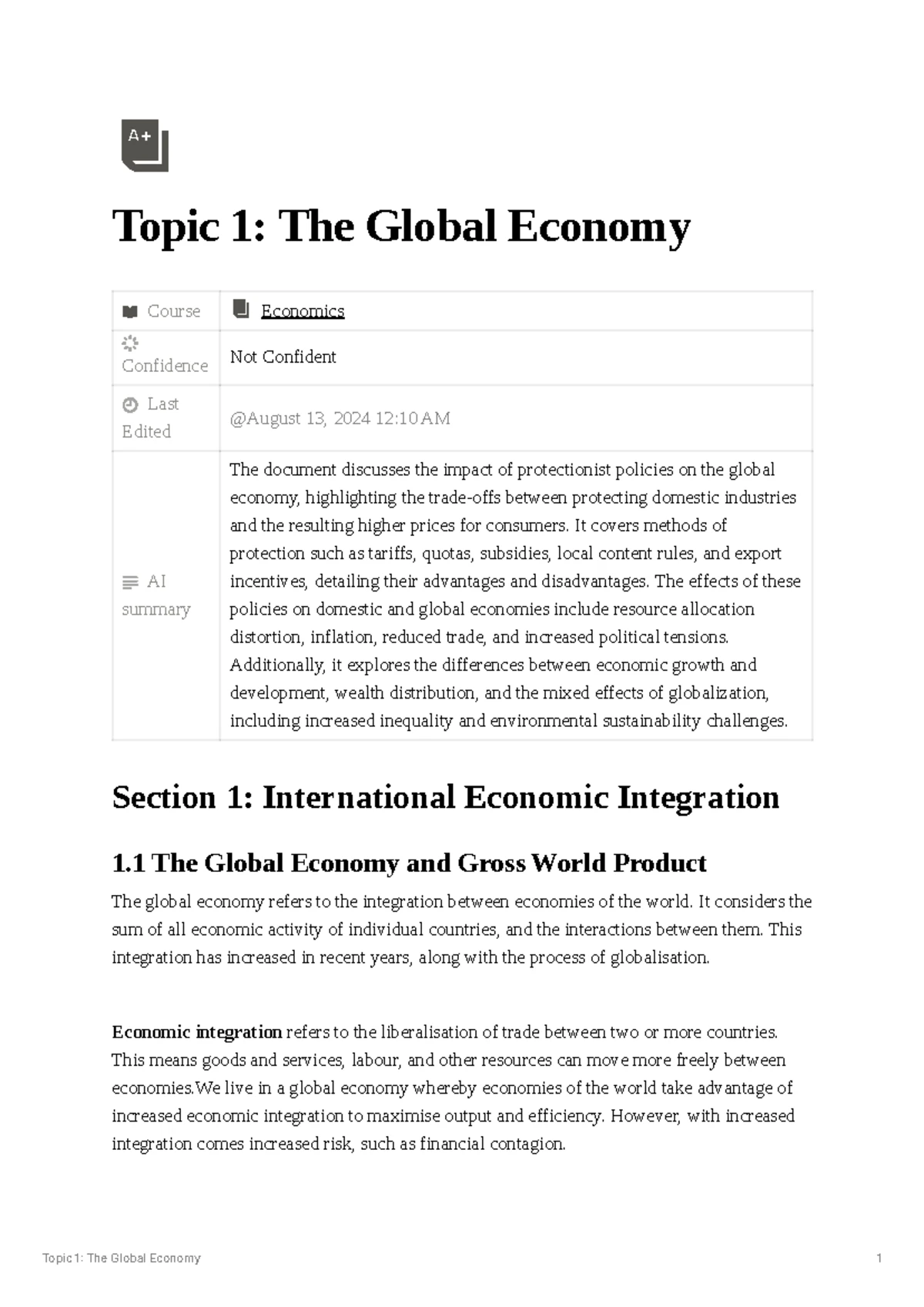Eco 3 - Comprehensive Economics Course Notes on Australia’s Global Role ...