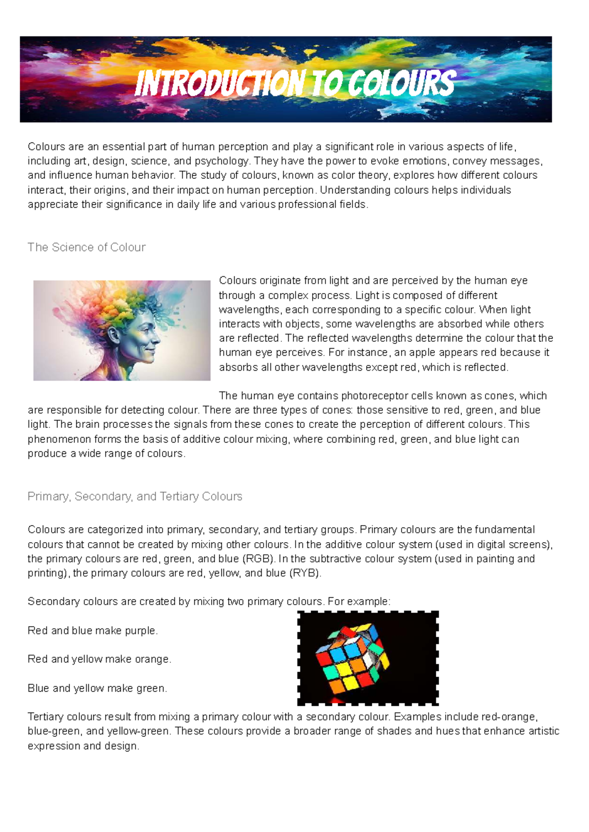 Introduction to Colours - Introduction to Colours Colours are an ...