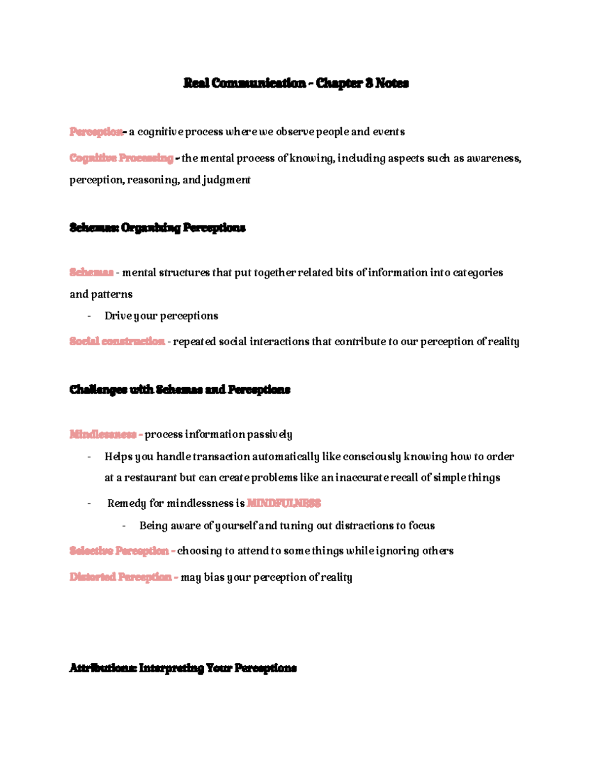 Real Communication - Chapter 3 Perception & Attributions Notes - Studocu