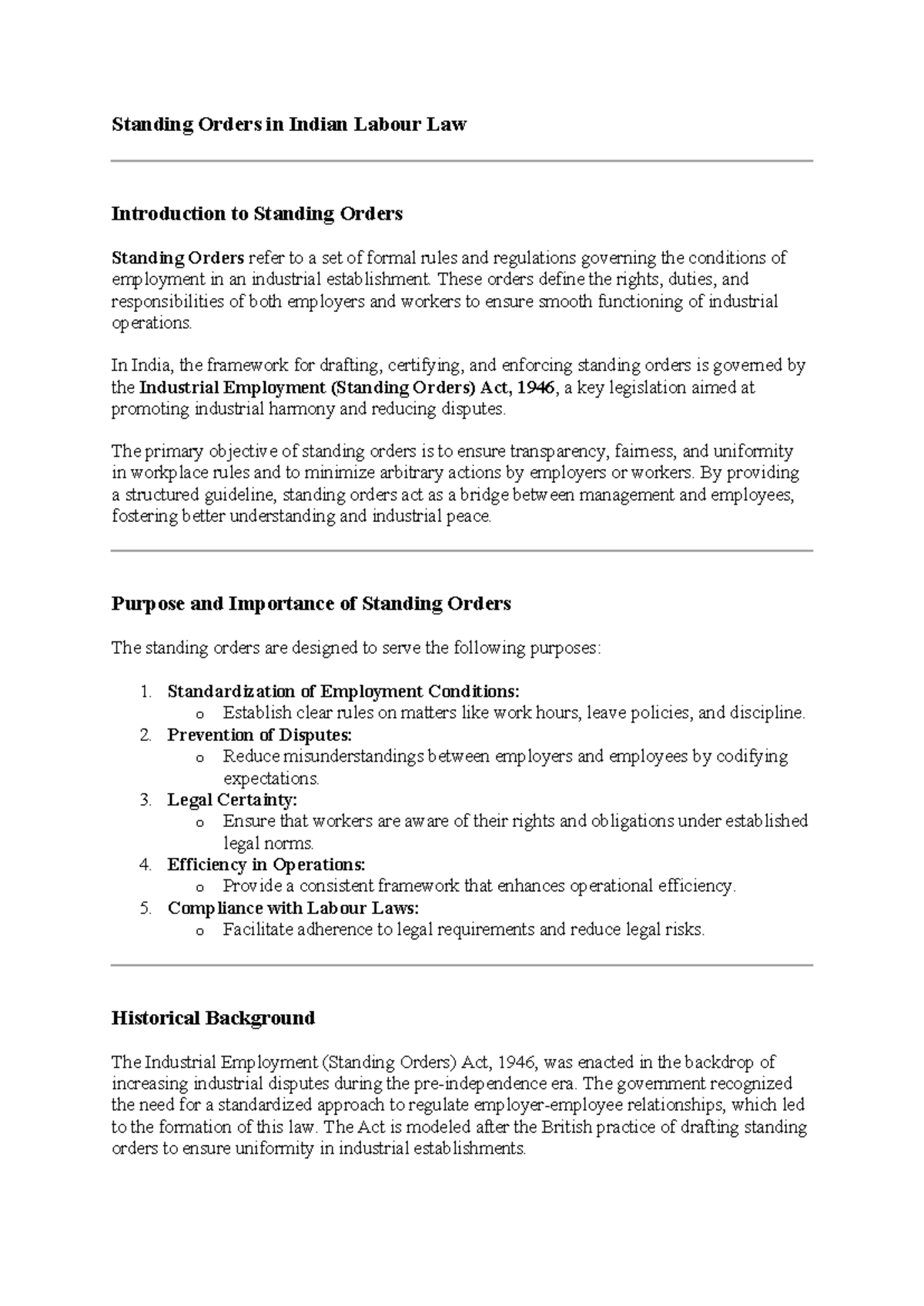 Labour Law Assignment 2: Understanding Standing Orders in India - Studocu