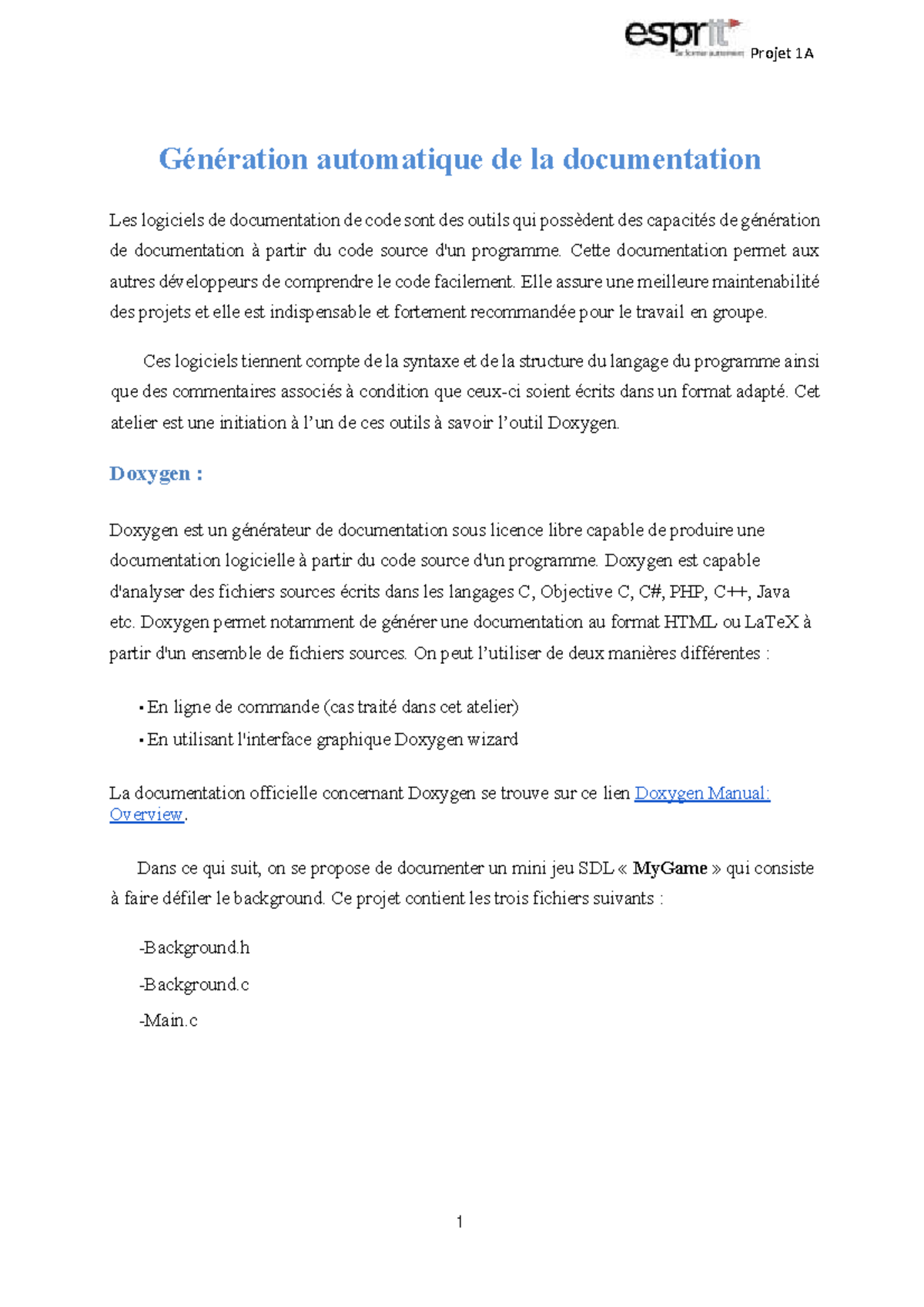 Atelier Doxygen 2022 : Génération Automatique de Documentation - Studocu