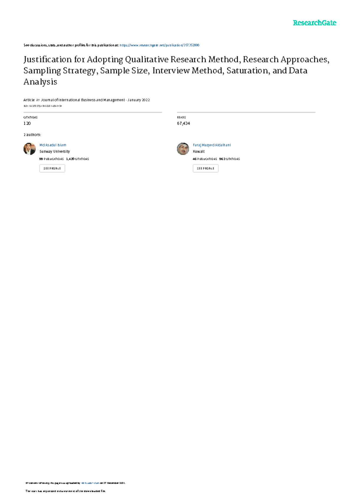 Justification for Adopting Qualitative Research Methods in JIBM 5(1 ...