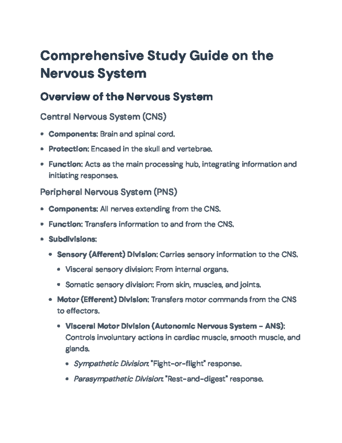 Nervous System Study Guide (BIO 210): Overview, Functions & Disorders ...