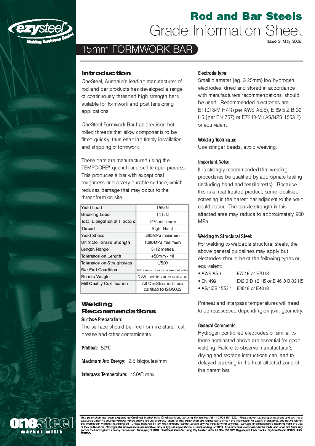 Tie Rod Specifications - AUS 1 - Grade Info & Welding Guidelines - Studocu