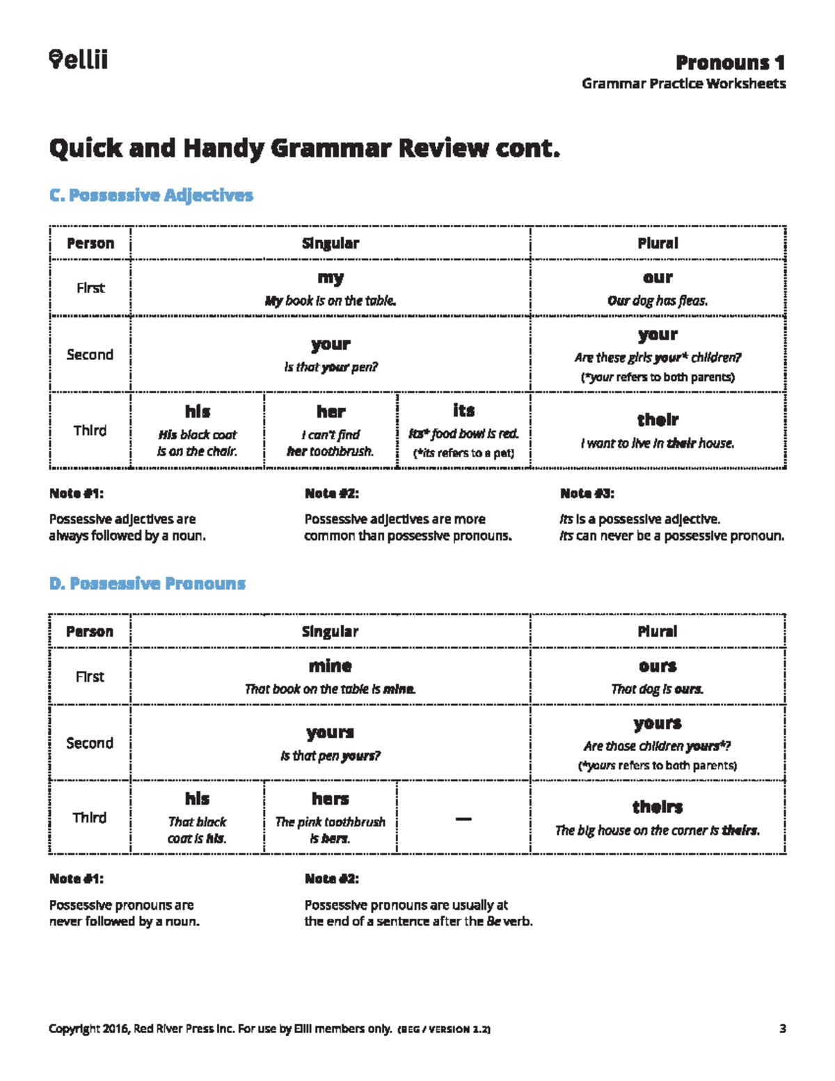 Possessive Adjectives & Pronouns Grammar Practice Worksheets - Studocu