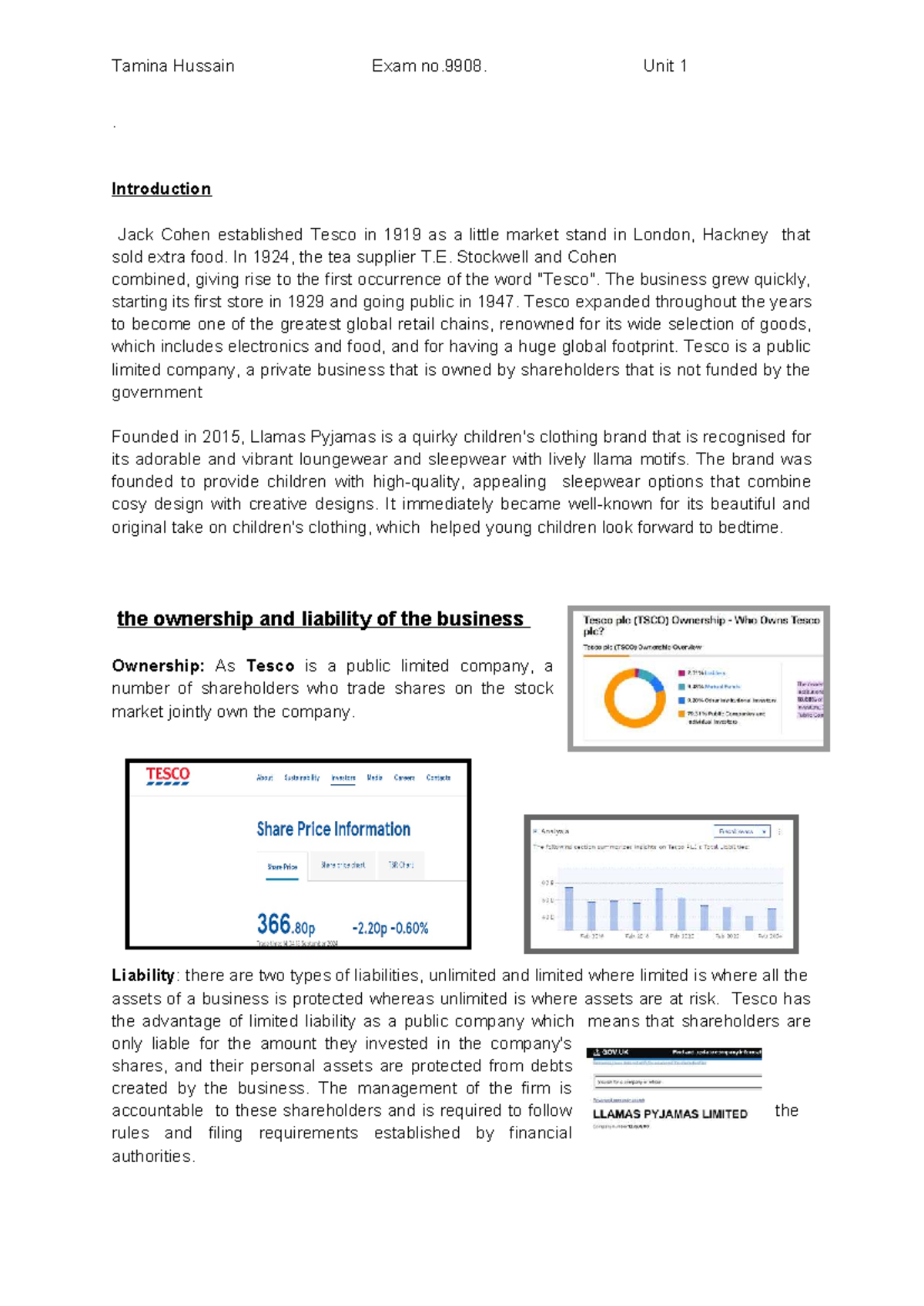 Unit 1 Exam Notes: Contrasting Businesses - Tesco & Llamas Pyjamas ...