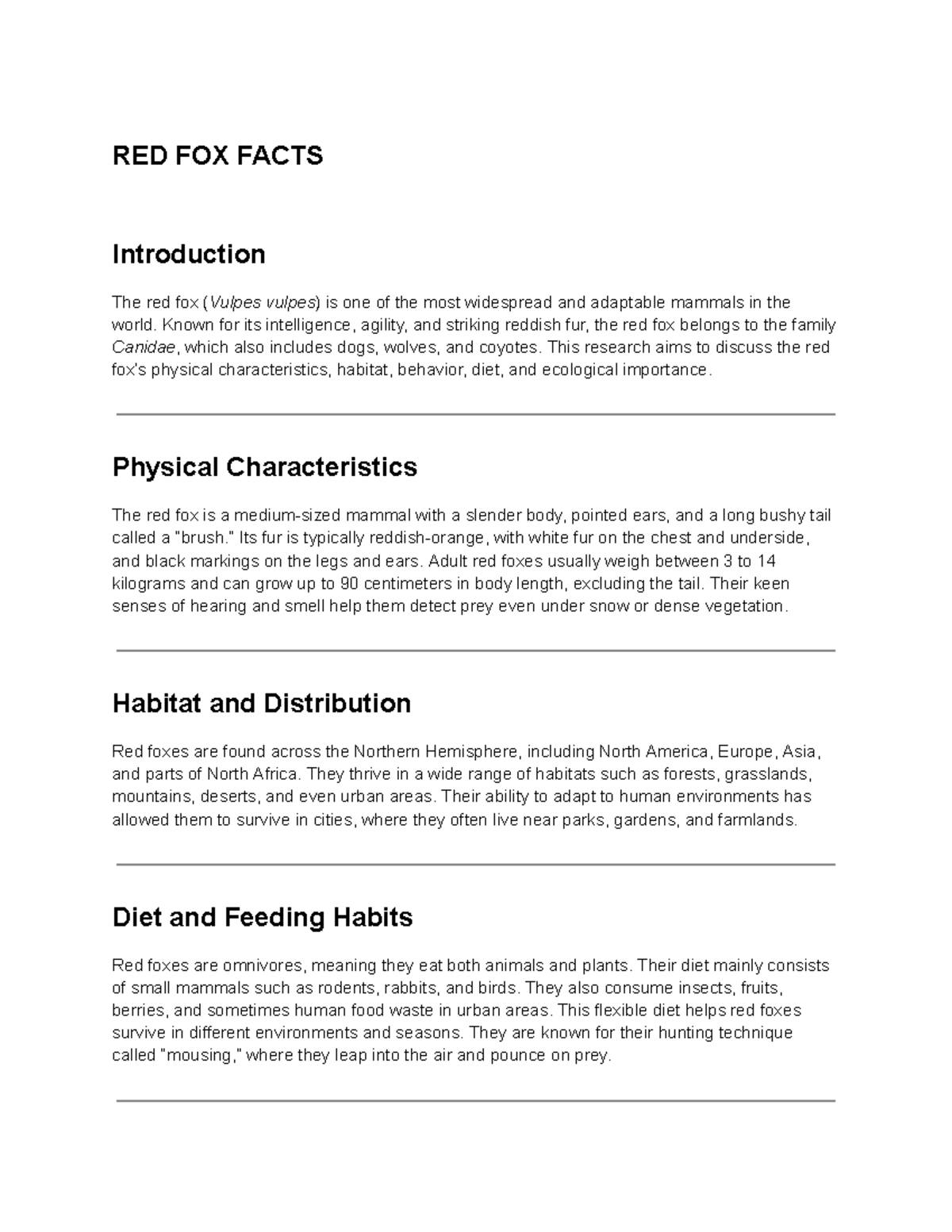 Red Fox Facts: Characteristics, Habitat, and Diet Overview - Studocu