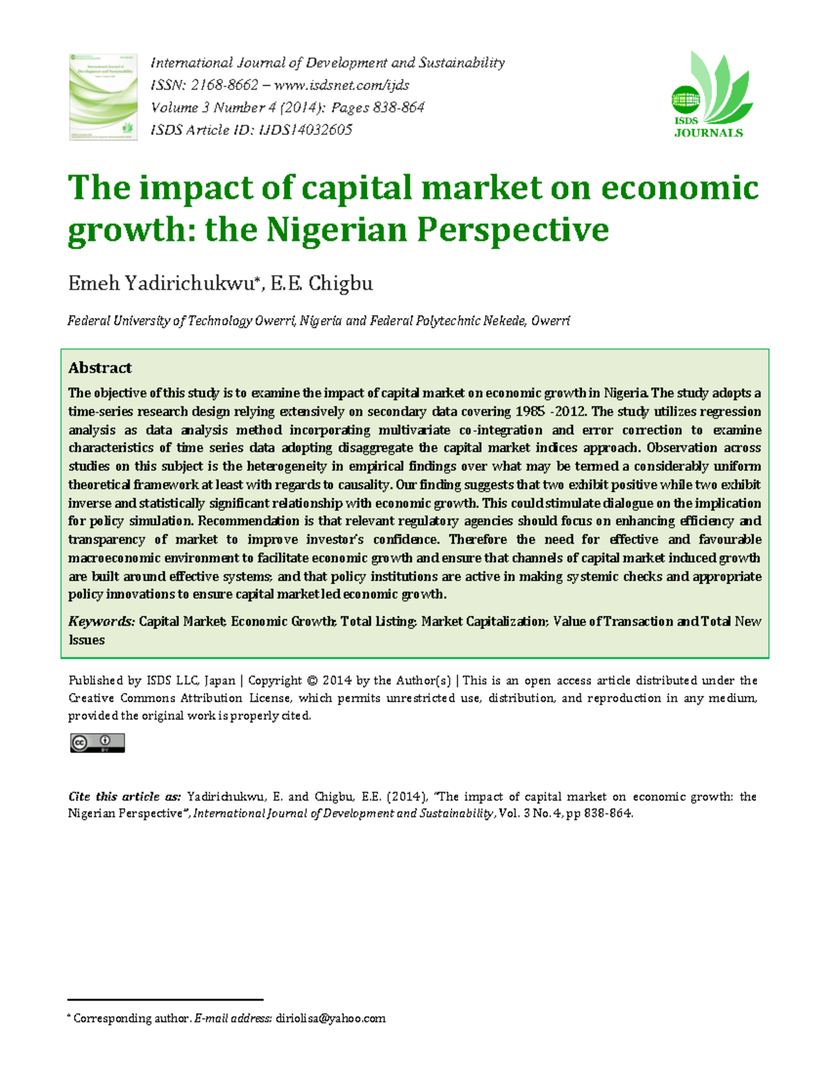The Impact of Capital Market on Economic Growth: A Nigerian Case Study ...