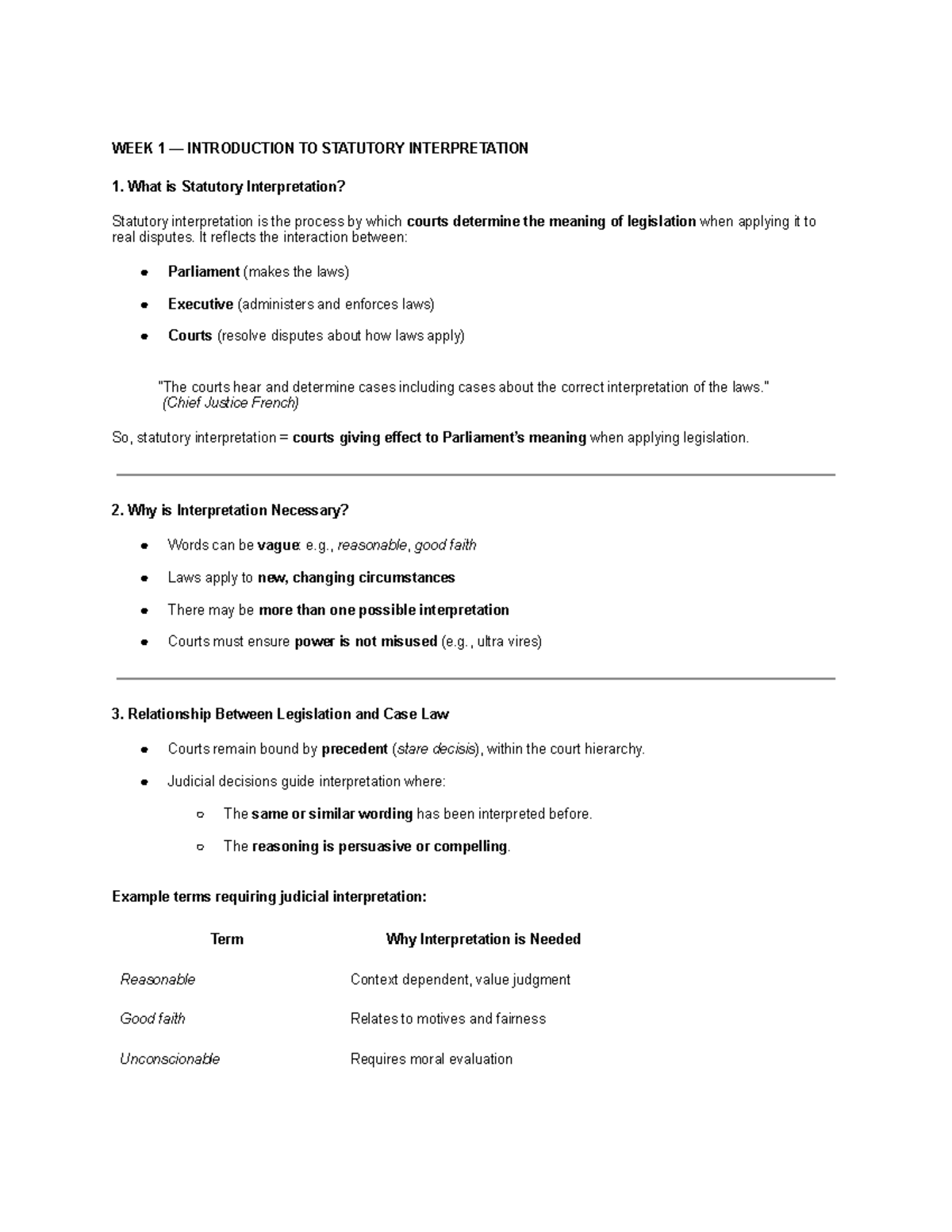 WEEK 1: INTRODUCTION TO STATUTORY INTERPRETATION (LAW101) - Studocu