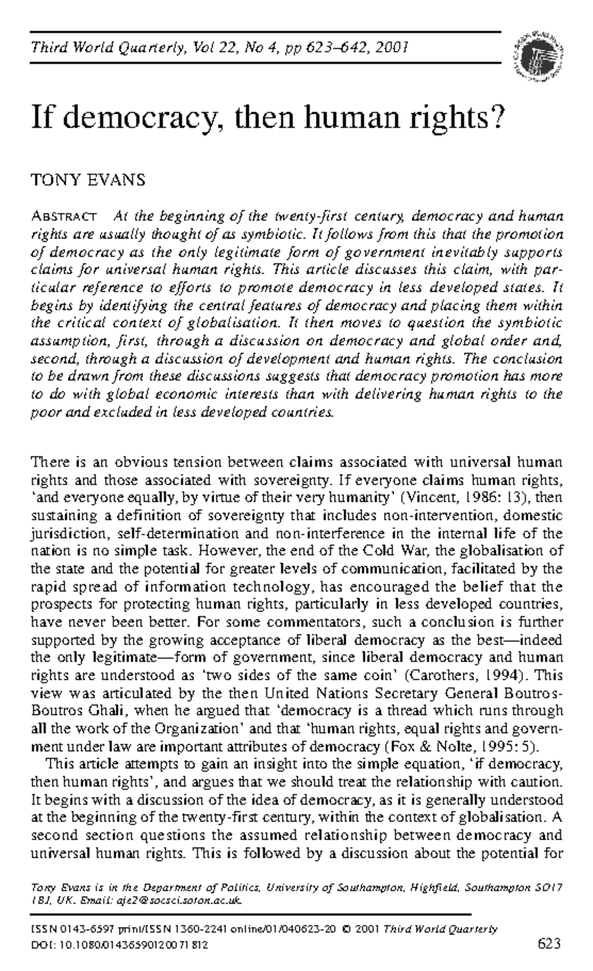 Democracy and Human Rights: A Critical Examination of Globalization ...