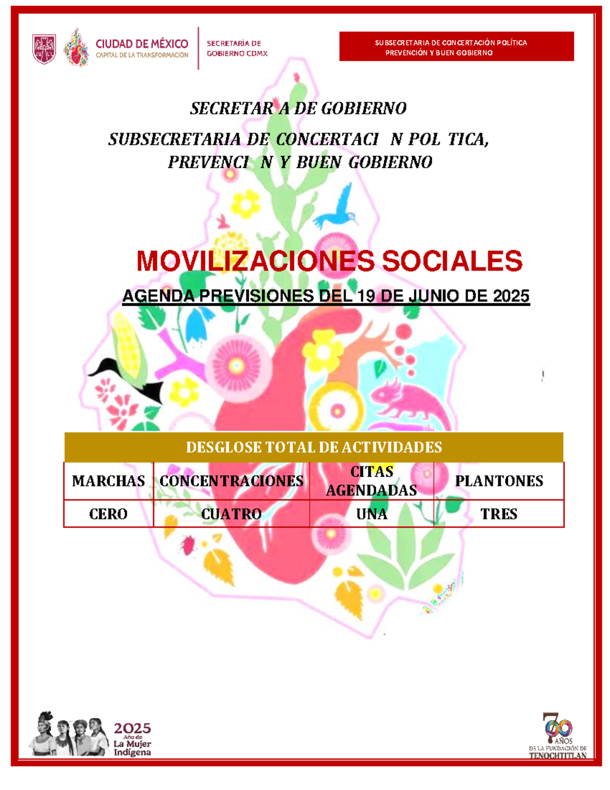Agenda de Movilizaciones Sociales - Previsiones 19 de Junio 2025 - Studocu