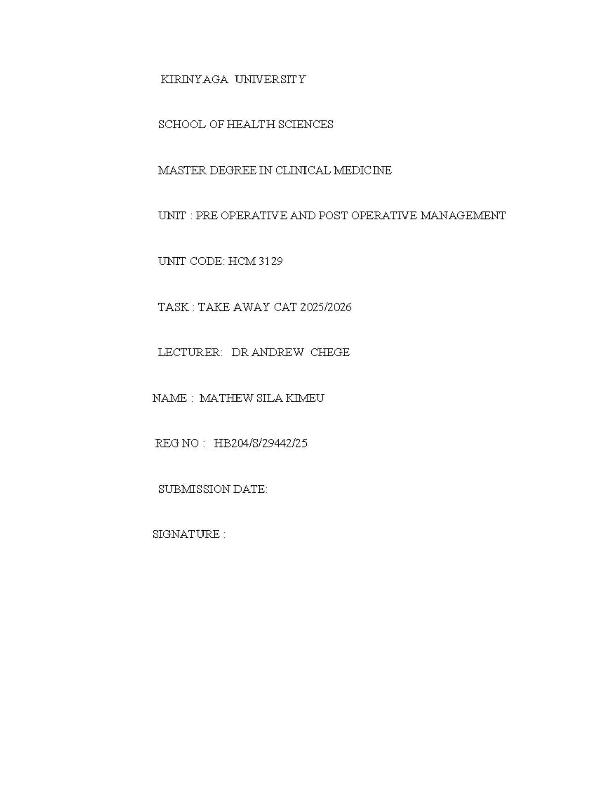 HCM 3129: Preoperative & Postoperative Management CAT Notes - Studocu