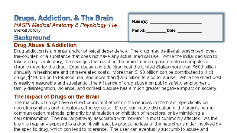 HASPI Medical Anatomy Physiology 11e: Drug Addiction and Its Impact on ...