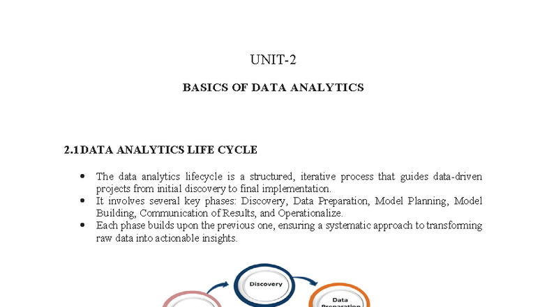 UNIT 2 DA - Data Analytics Life Cycle and Advanced Techniques - Studocu