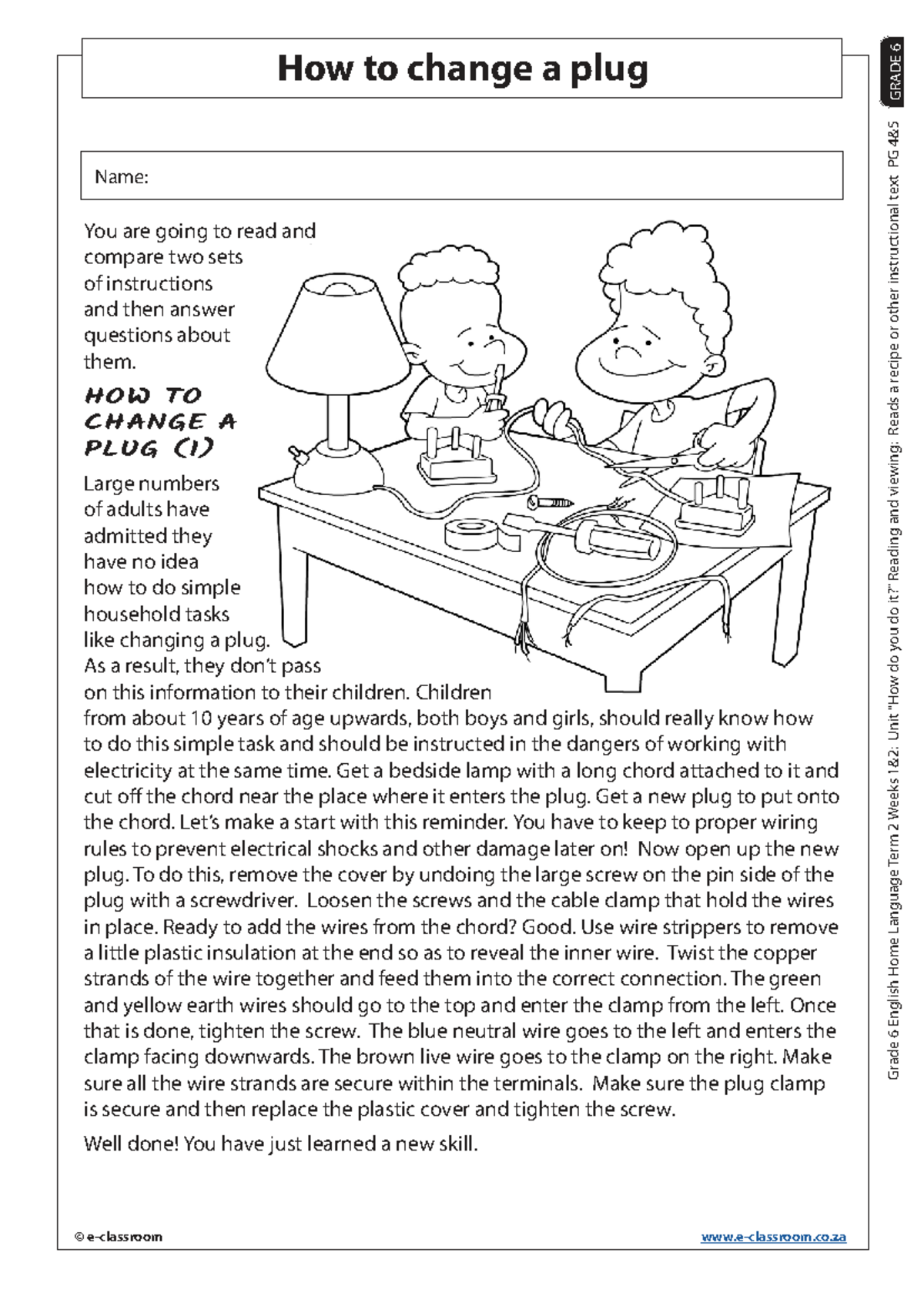 Grade 6 English HL Term 2: How to Change a Plug Instructions - Studocu