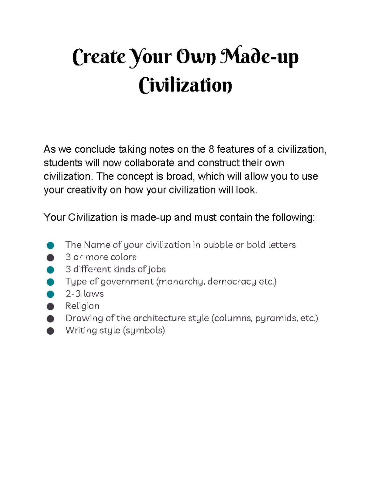 CIV 101: Create Your Own Made-up Civilization Project - Studocu
