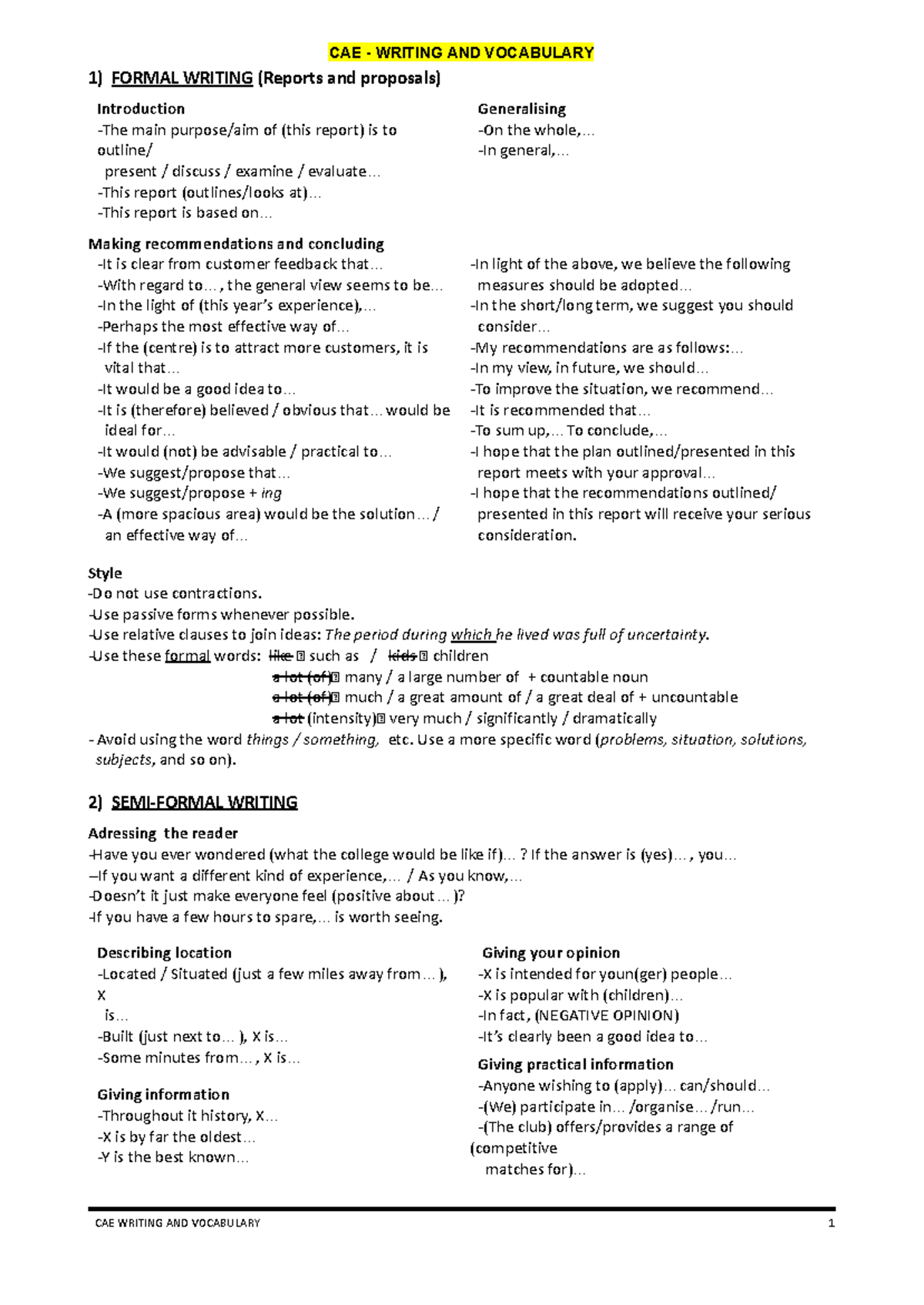 CAE writing and vocabulary: formal writing techniques and tips - Studocu