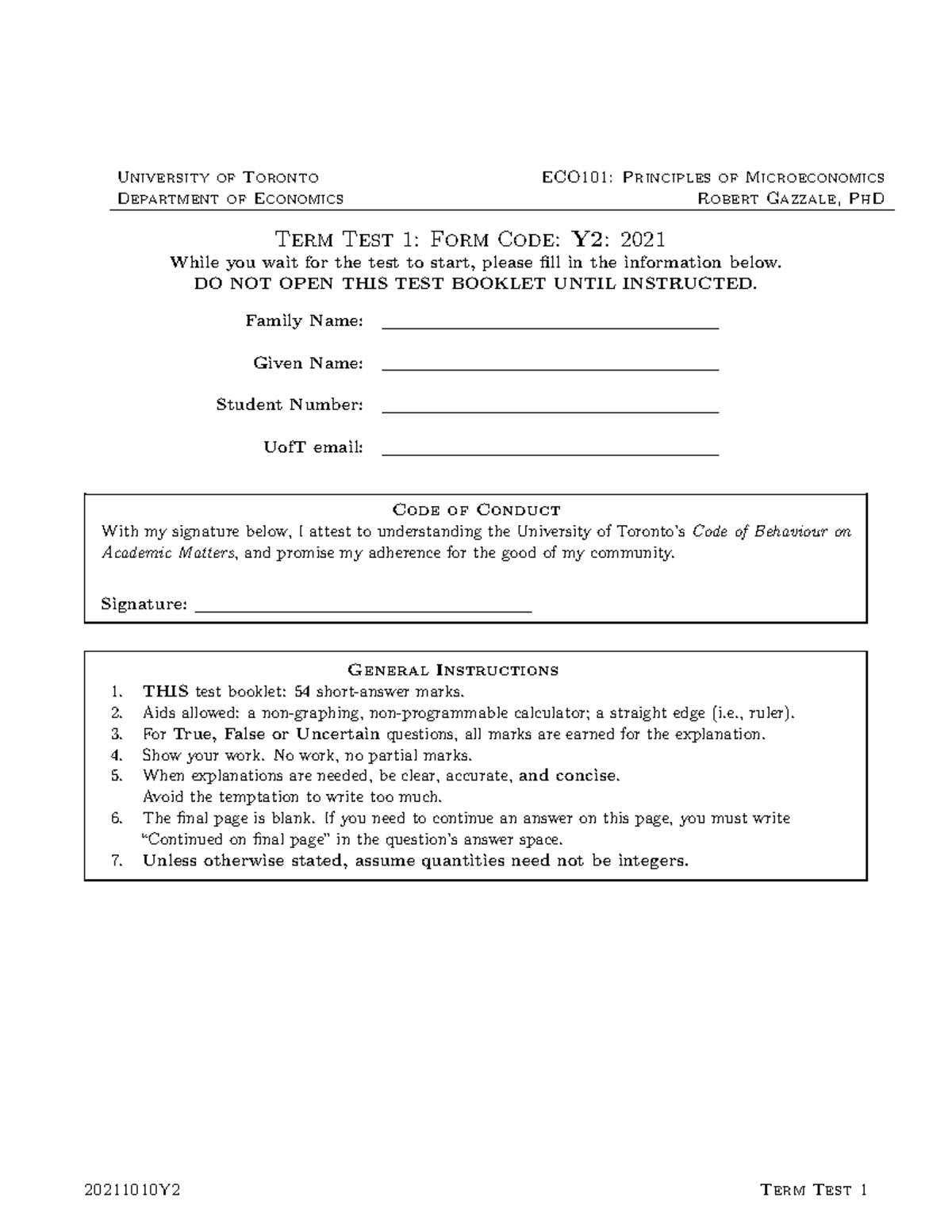 ECO101 2021 Test 1 - Practice Questions for Microeconomics Exam - Studocu