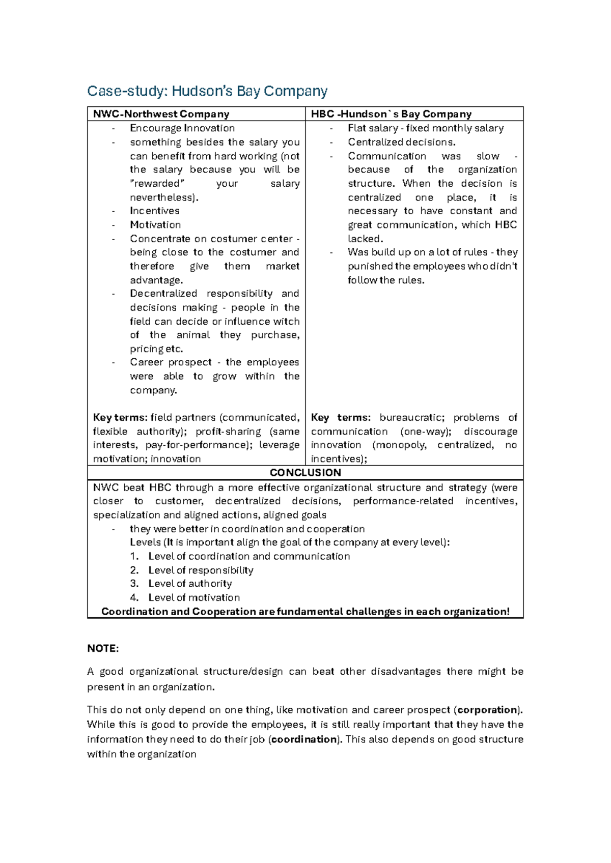 Case Study: Organizational Structure and Innovation at HBC - Studocu