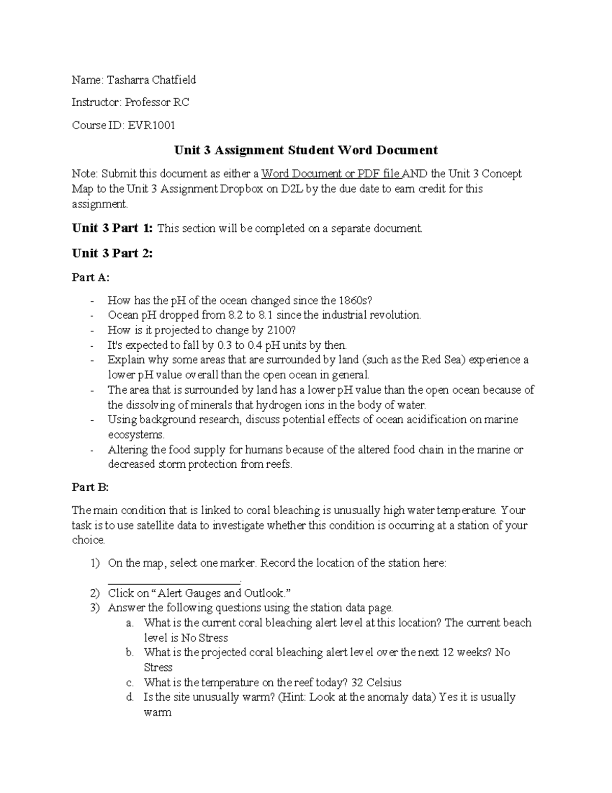 EVR1001 Assignment 3 - Analysis of Ocean pH Changes and Ecosystems ...