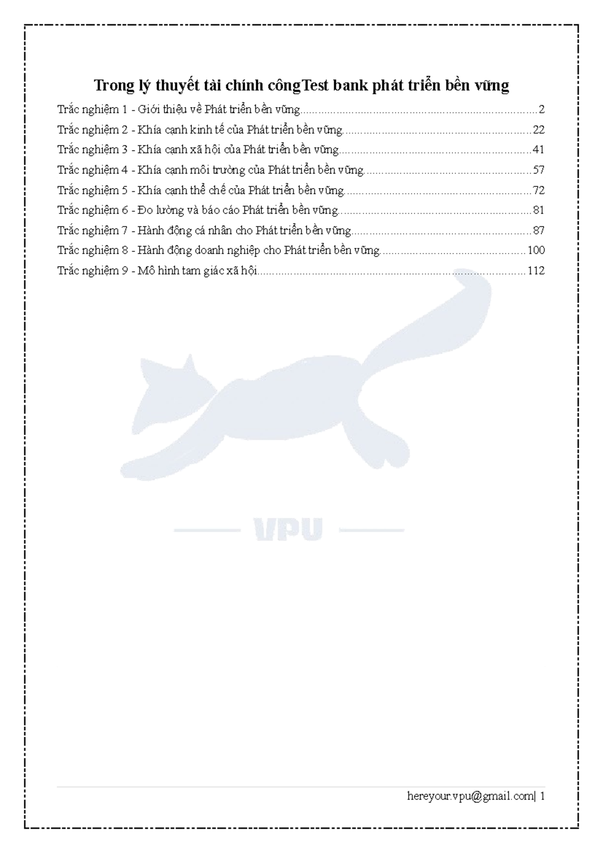 Test Bank PTBV: Đề Thi Trắc Nghiệm về Phát Triển Bền Vững - Document Preview