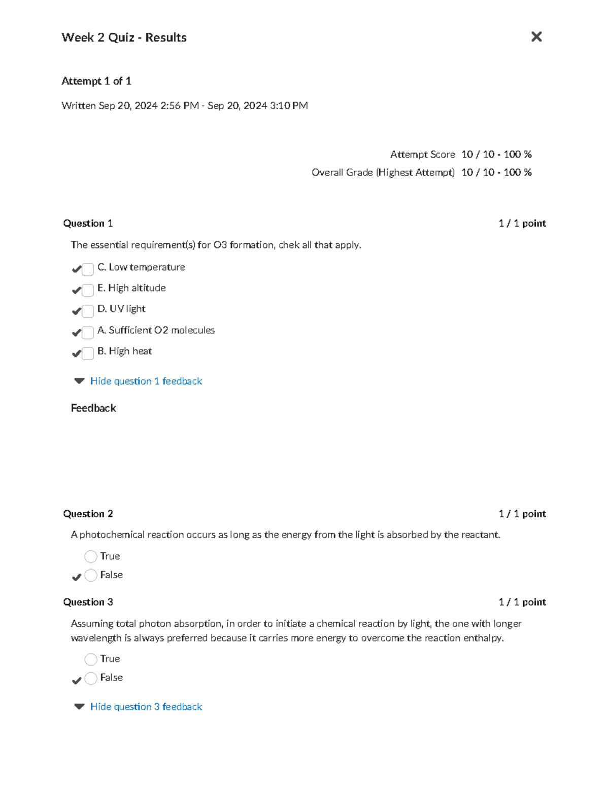 Chem 101: Week 2 Quiz Results - Attempt 1 (Sep 20, 2024) - Studocu