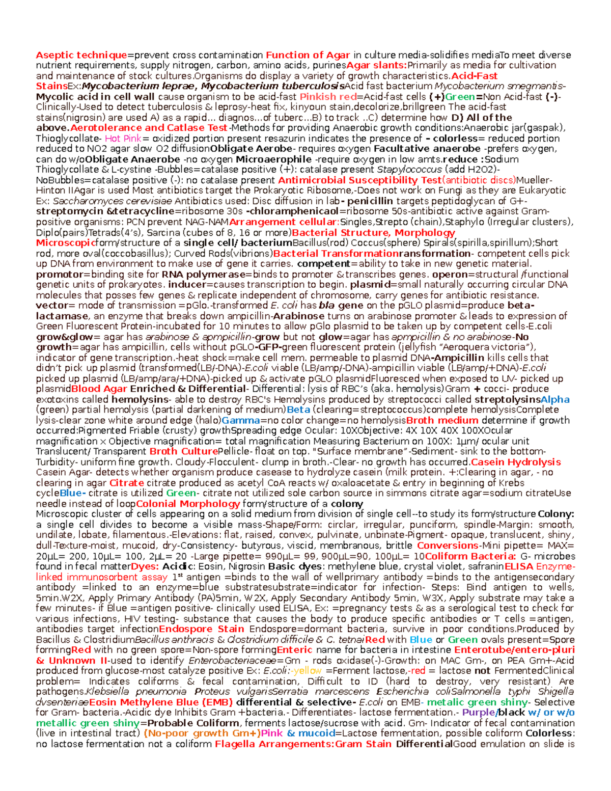 BIO101 Micro Lab Cheat Sheet - Final Exam Lecture Notes - Studocu