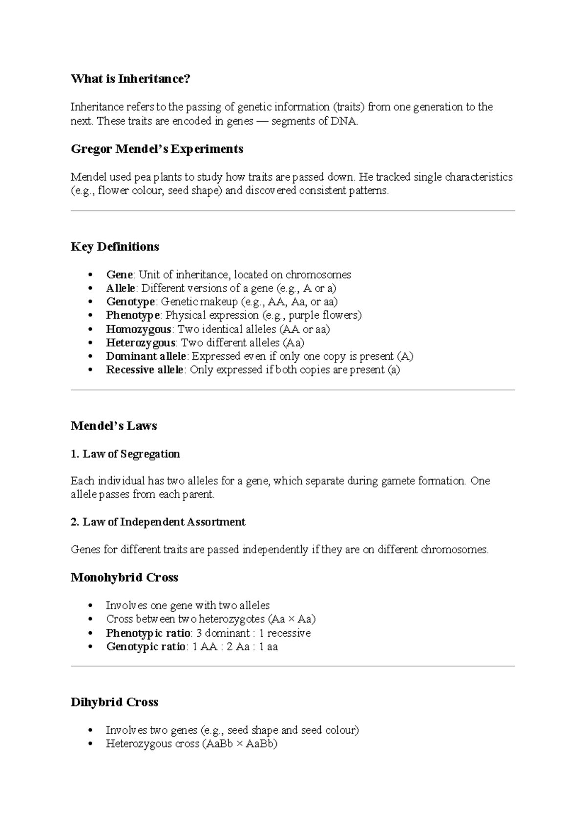 Genetics Lecture Notes: Inheritance, DNA Structure & Mutations (GEN2025 ...