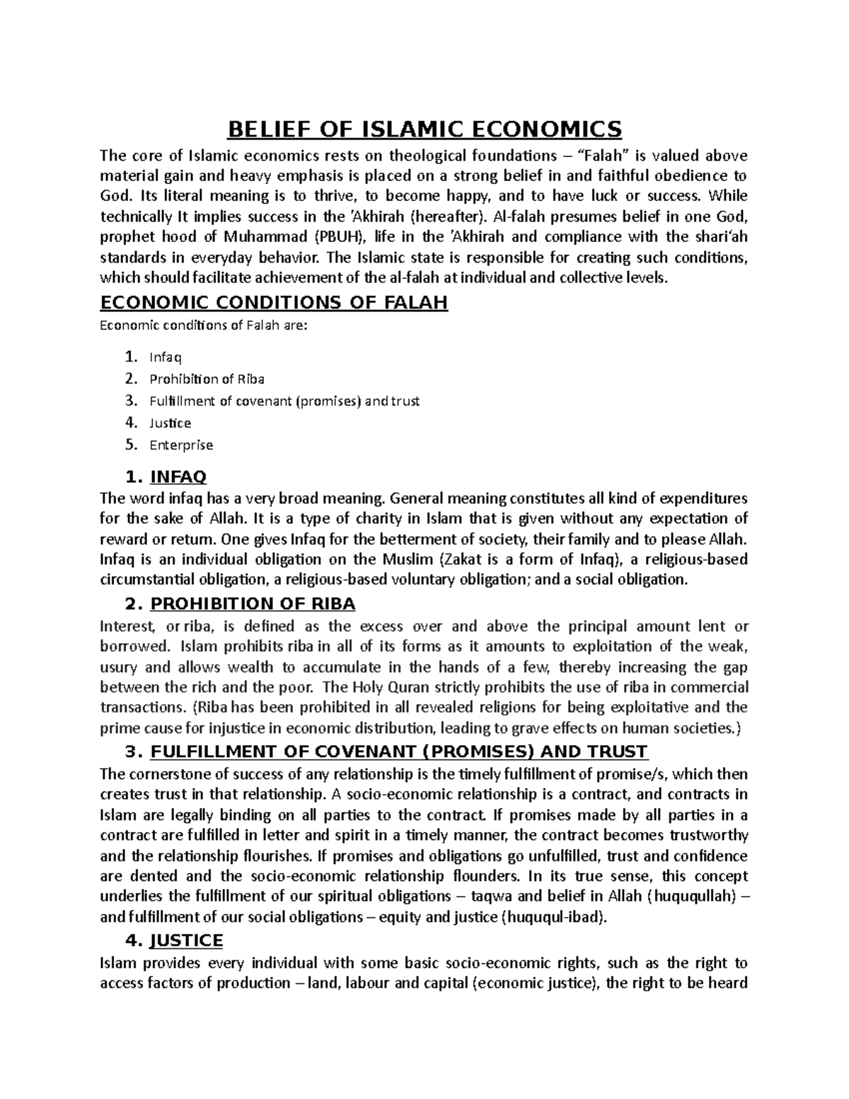 Islamic Economics: Core Beliefs and Conditions of Falah - Studocu