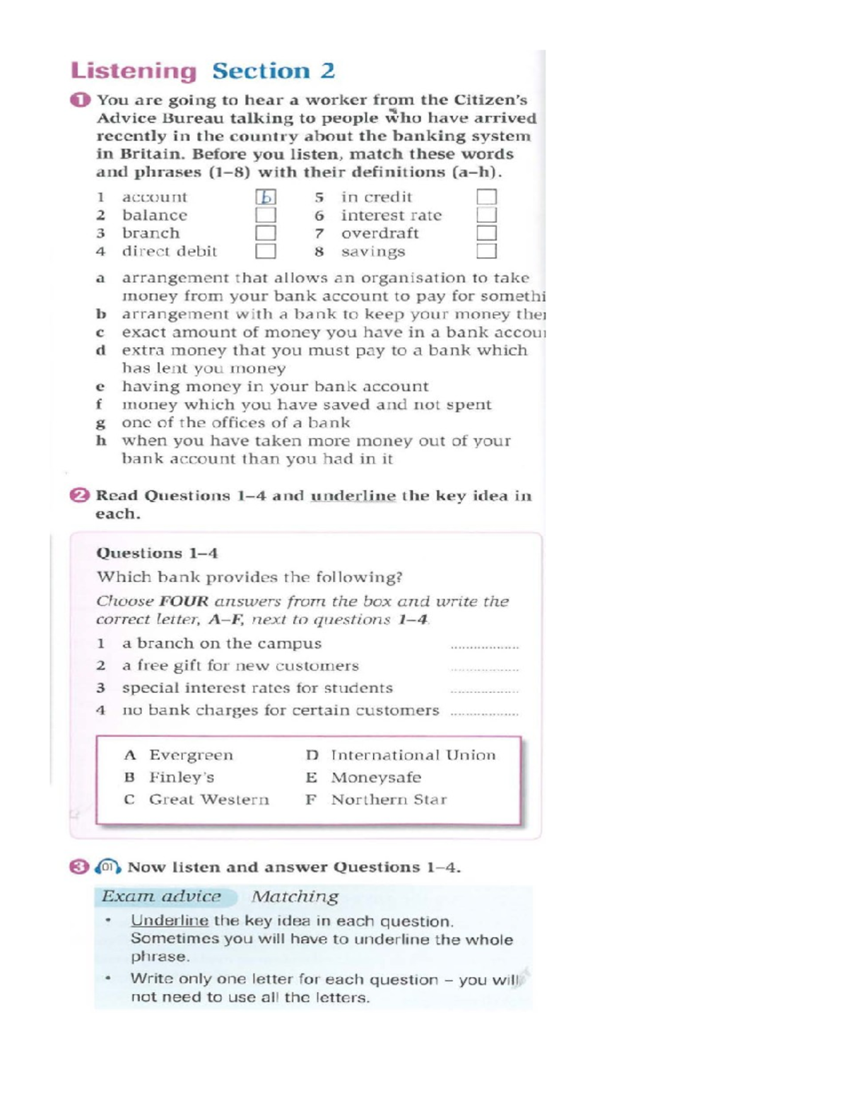 Listening Handout - HS: Banking System & Vocabulary Exercises - Studocu