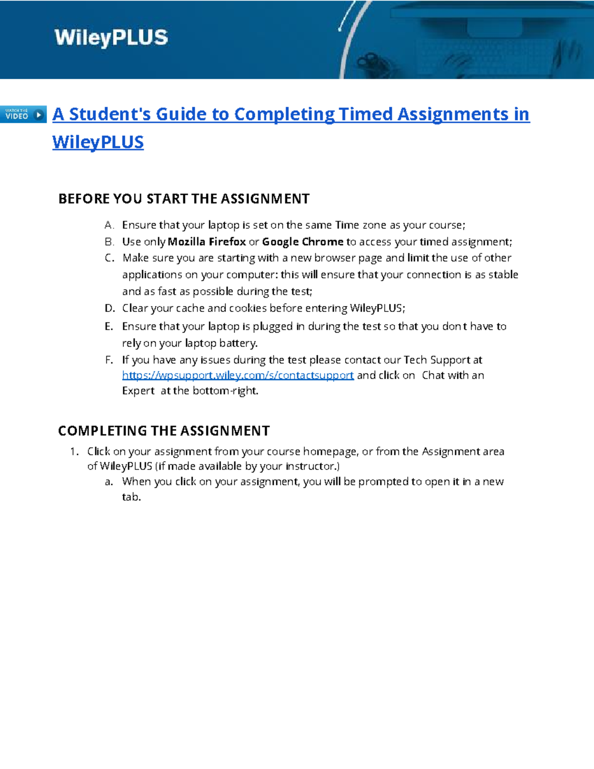 Guide to Completing Timed Assignments in WileyPLUS (1) - Studocu
