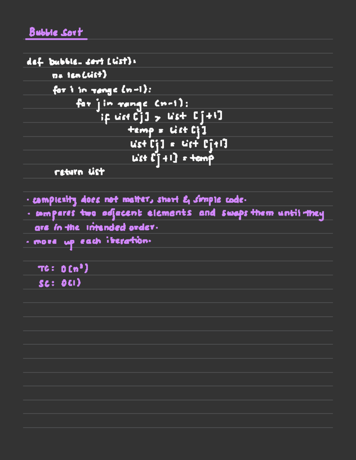 Finals - Data Structure Notes - Bubble sort def bubble. Sort (list): n ...