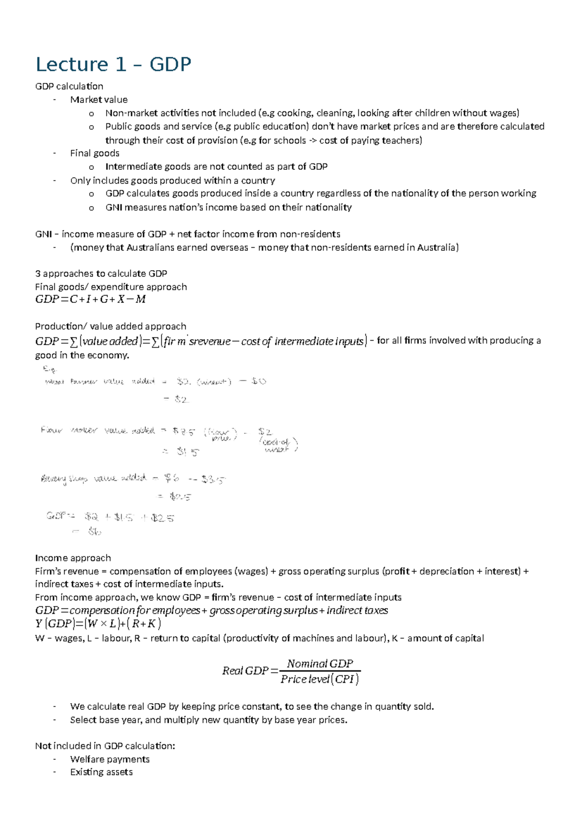 ECON1002 - Comprehensive Lecture Notes on GDP, CPI, and Unemployment ...