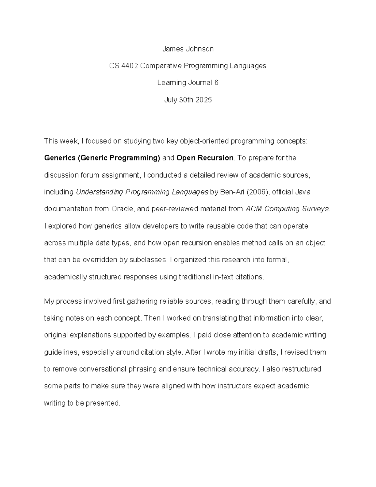 CS 4402 Comparative Programming Languages Learning Journal 6 - Studocu