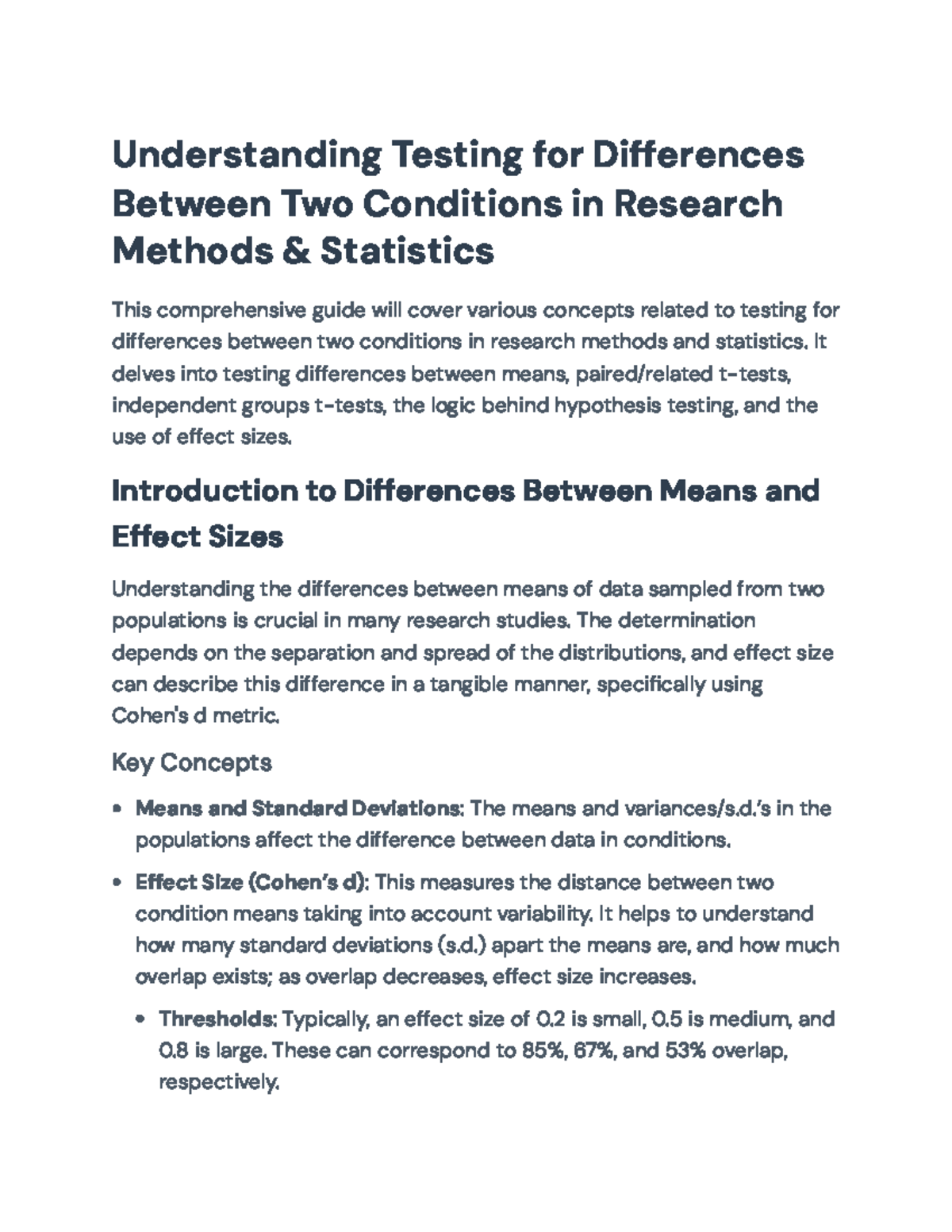 Methods & Statistics for Testing Differences Between Two Conditions ...