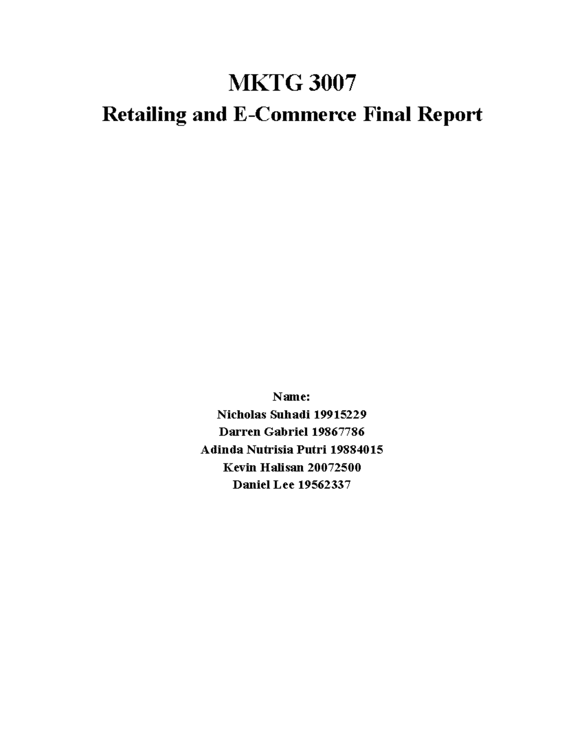 RMP document MKTG3007 - Marketing - MKTG 3007 Retailing and E-Commerce ...