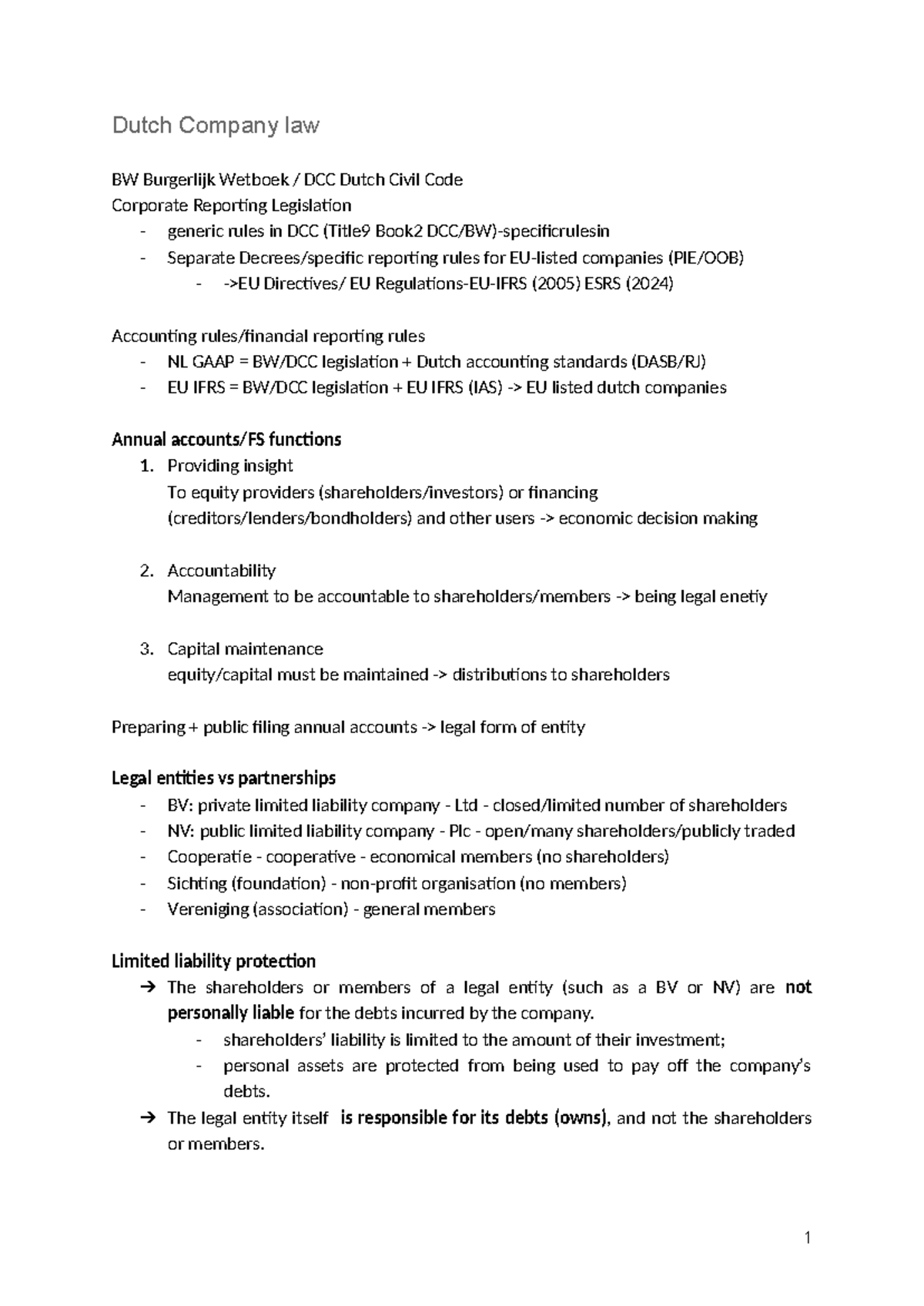 FRL 101 Dutch Company Law Exam Summary and Key Concepts - Studeersnel