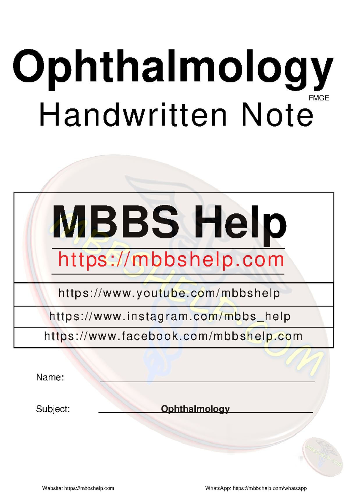 Ophthalmology - Mist fmge notes - Ophthalmology Handwritten Note MBBS ...