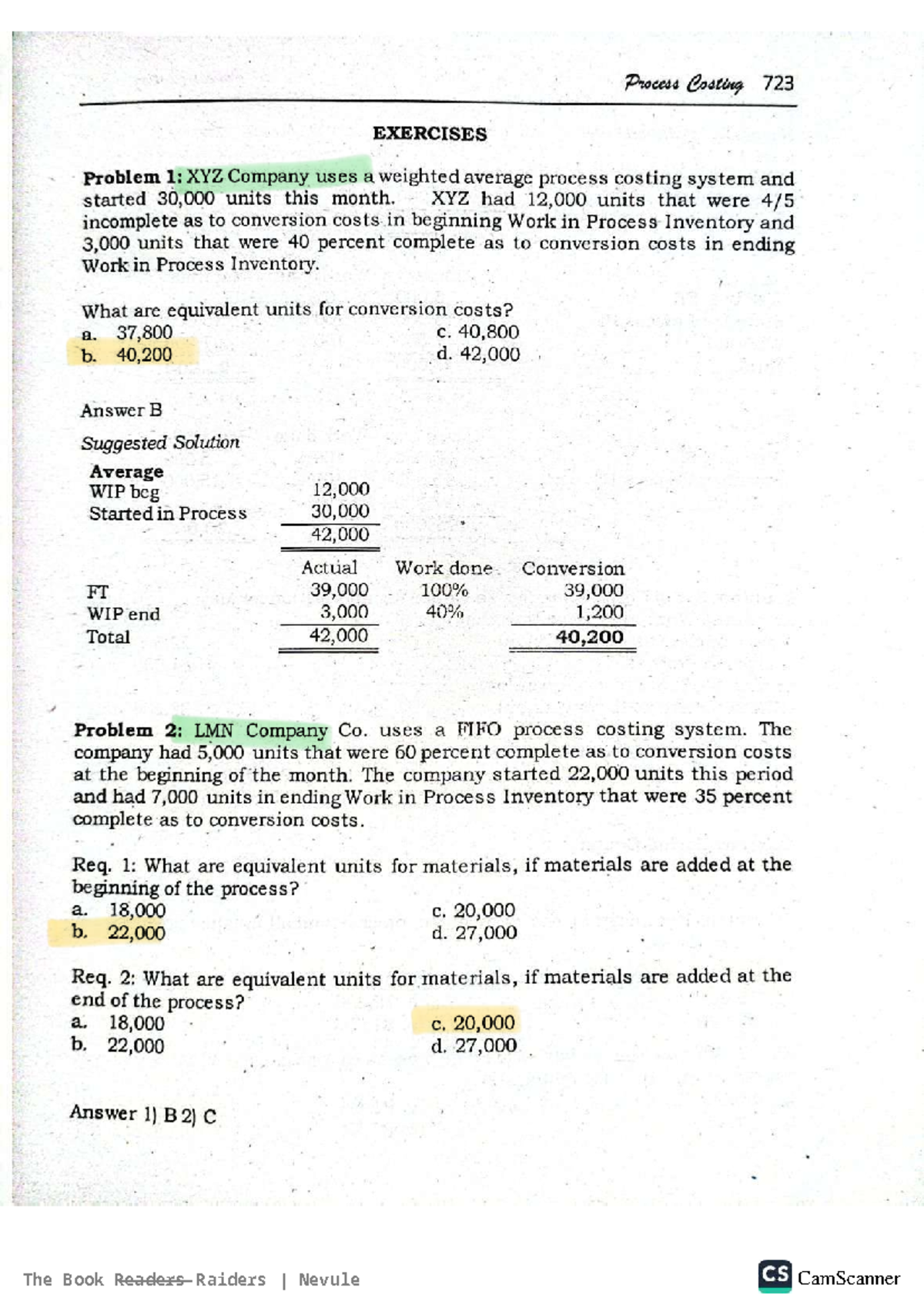 Process Costing Exercises 723: Equivalent Units and Solutions - Studocu
