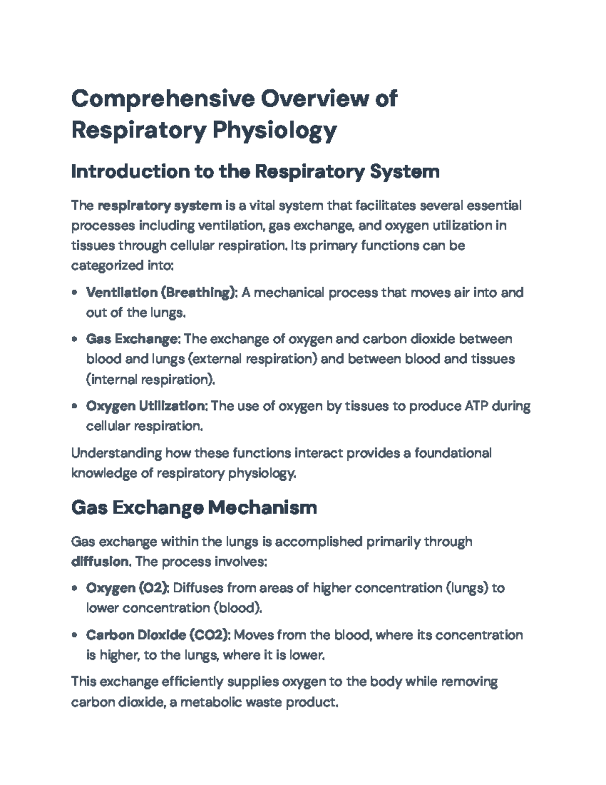 Comprehensive Overview of Respiratory Physiology (BIO 101 ...