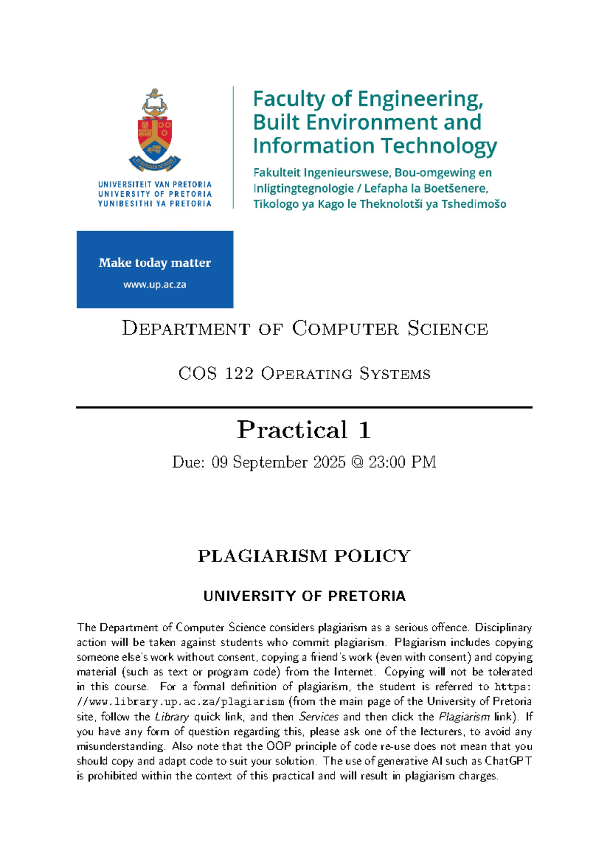 COS 122 Practical 1: Operating Systems - Matrix Multiplication ...