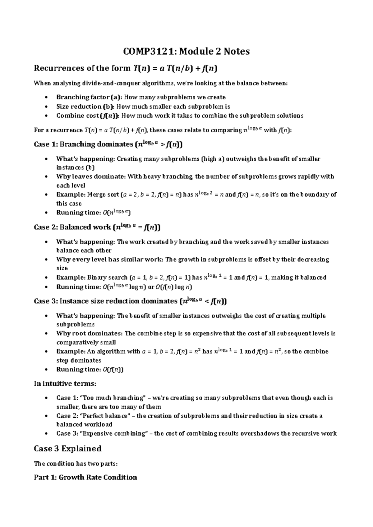 COMP3121 Module 2 Notes - COMP3121: Module 2 Notes Recurrences of the ...