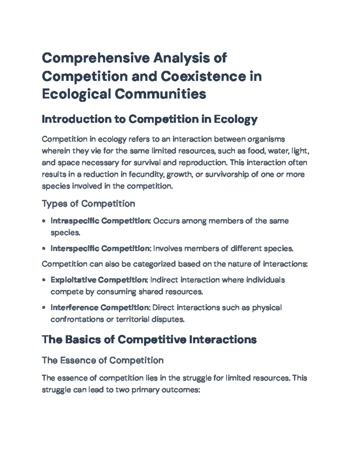 Competition and Coexistence in Ecological Communities (BIO 201) Notes ...